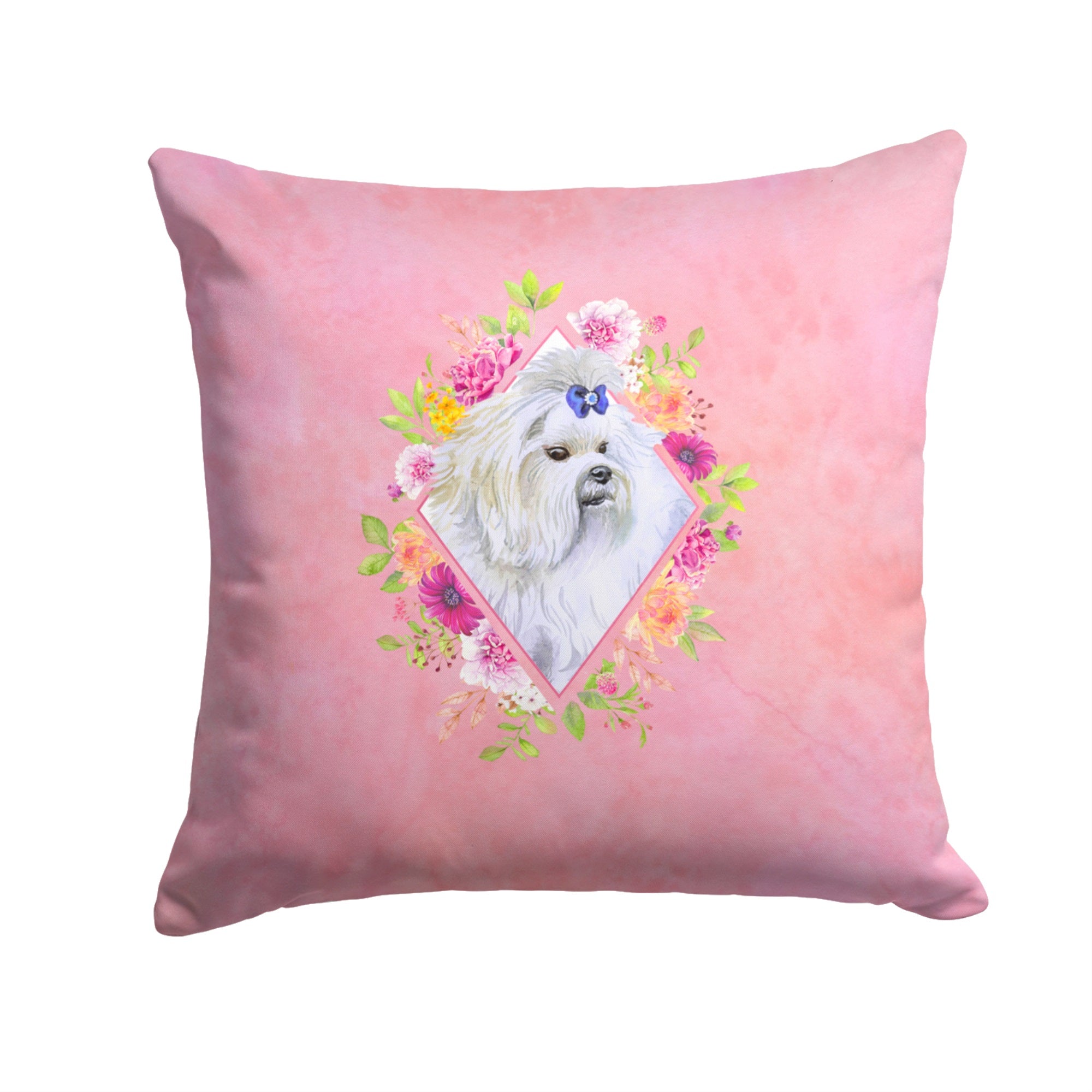 Maltese Pink Flowers Fabric Decorative Pillow