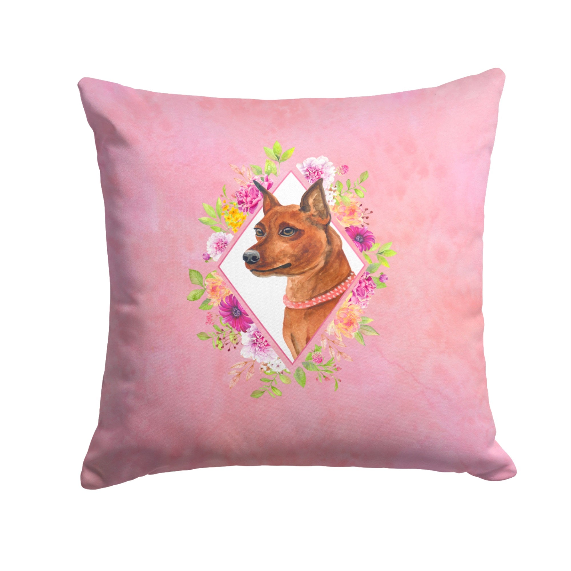 Miniature Pinscher Pink Flowers Fabric Decorative Pillow