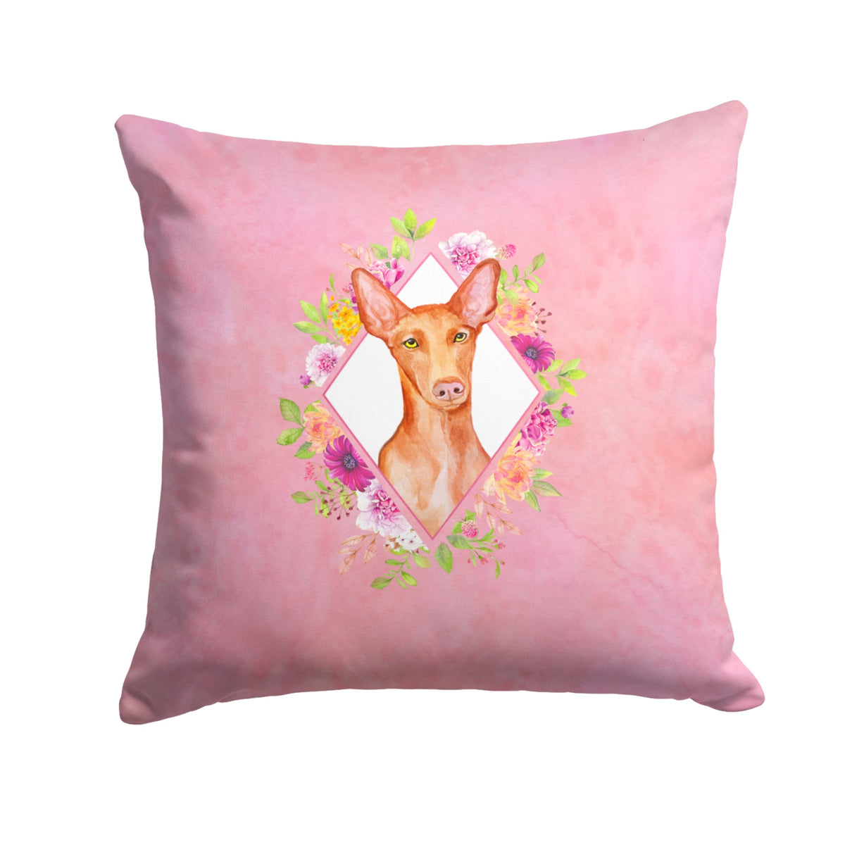 Pharaoh Hound Pink Flowers Fabric Decorative Pillow