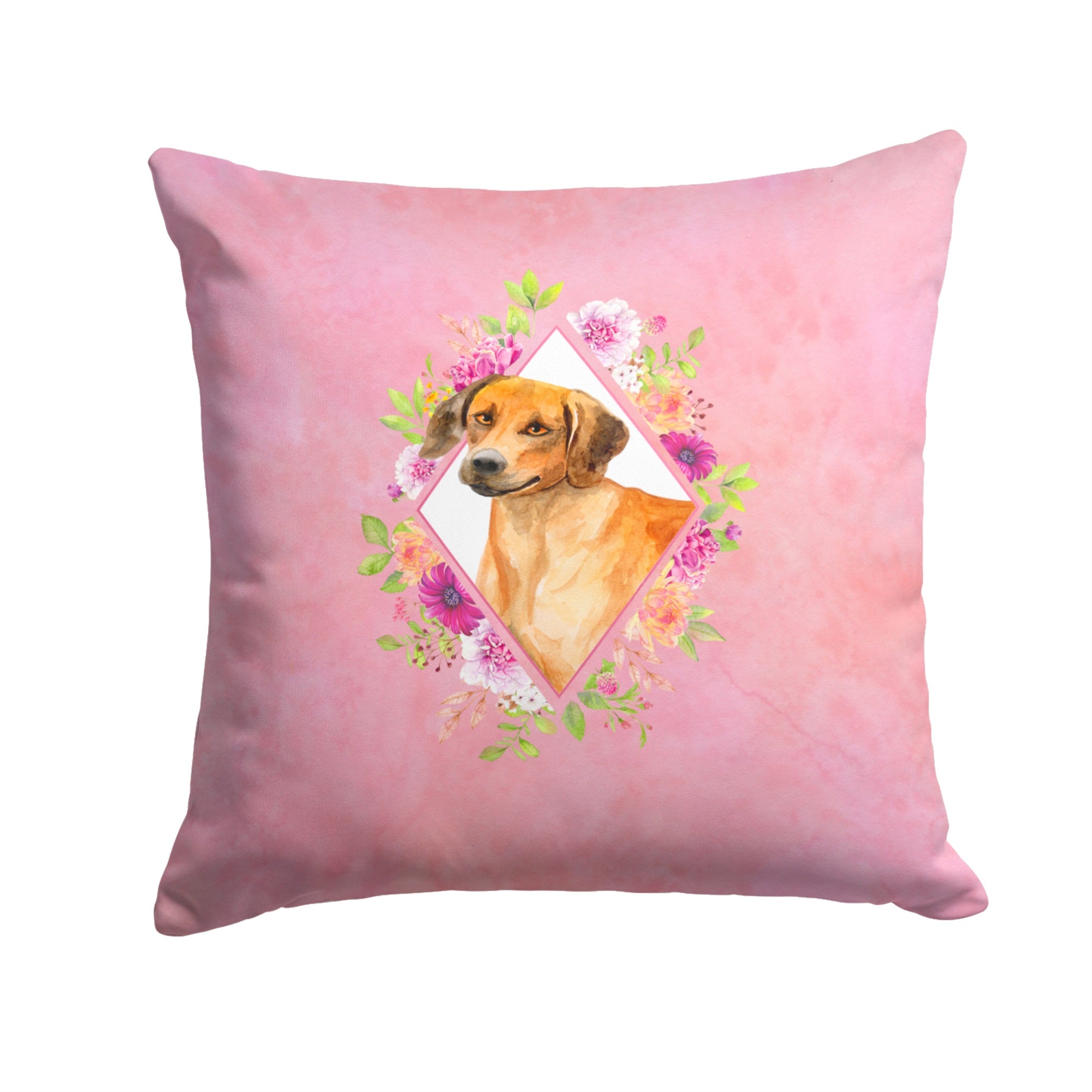 Rhodesian Ridgeback Pink Flowers Fabric Decorative Pillow