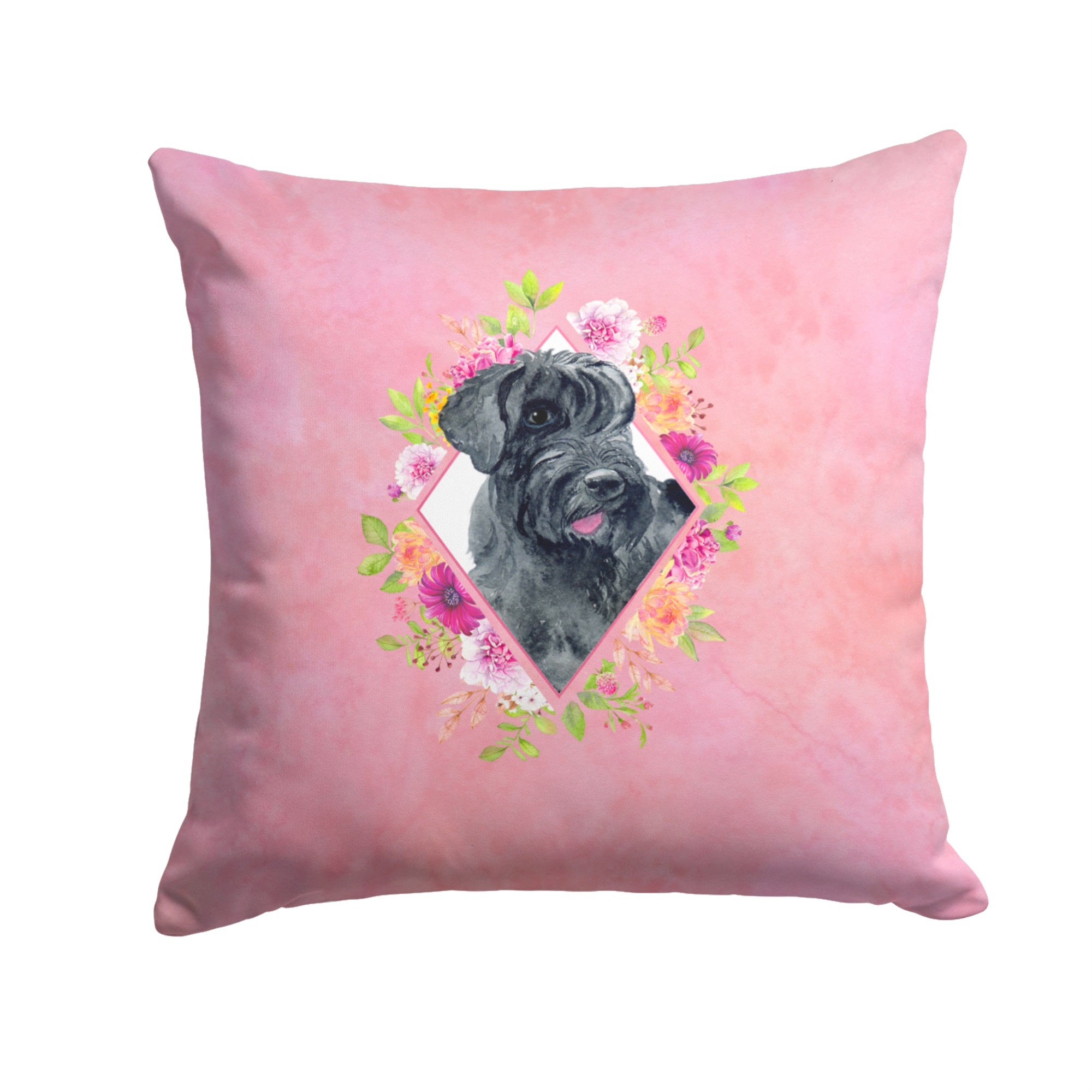 Giant Schnauzer Pink Flowers Fabric Decorative Pillow