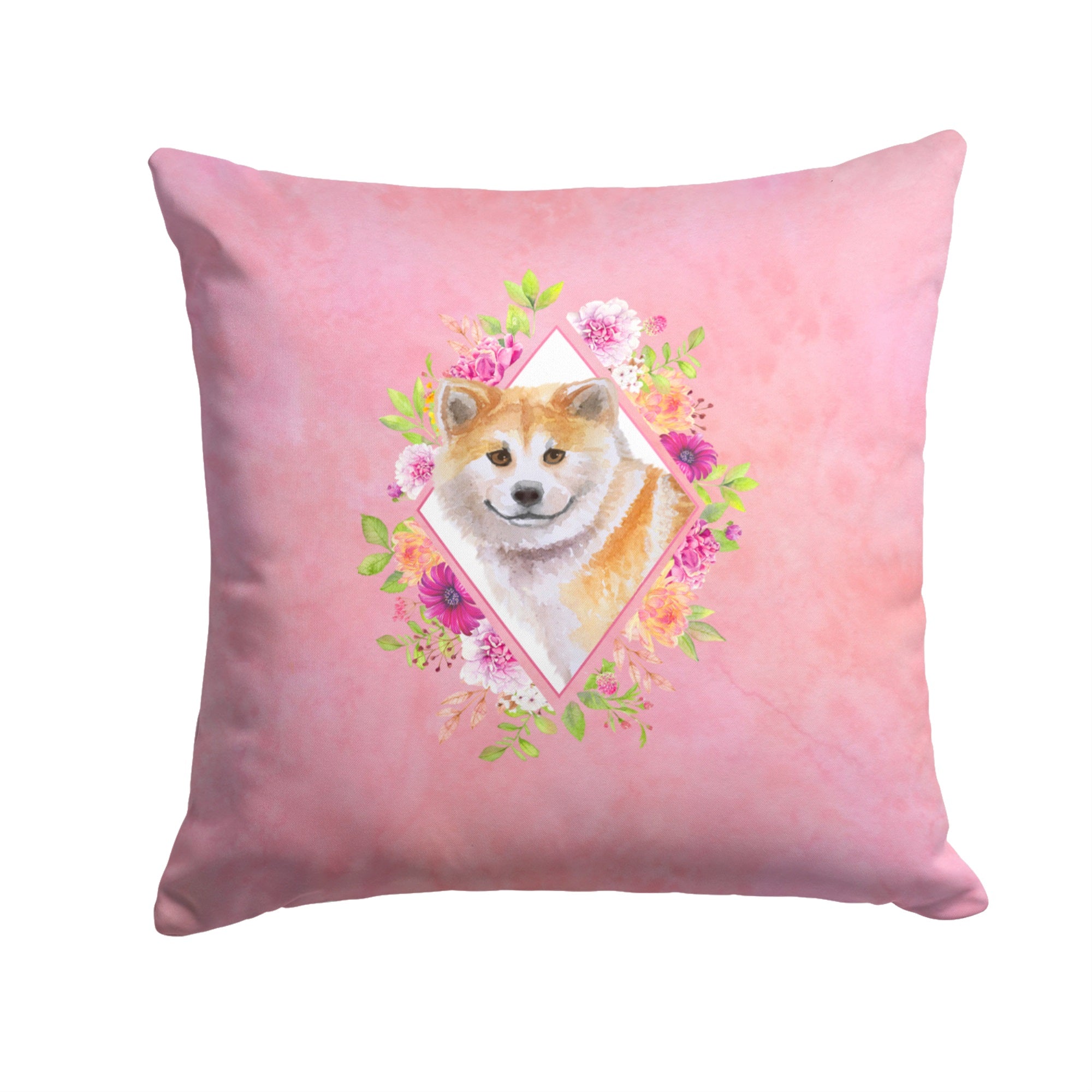 Shiba Inu Pink Flowers Fabric Decorative Pillow