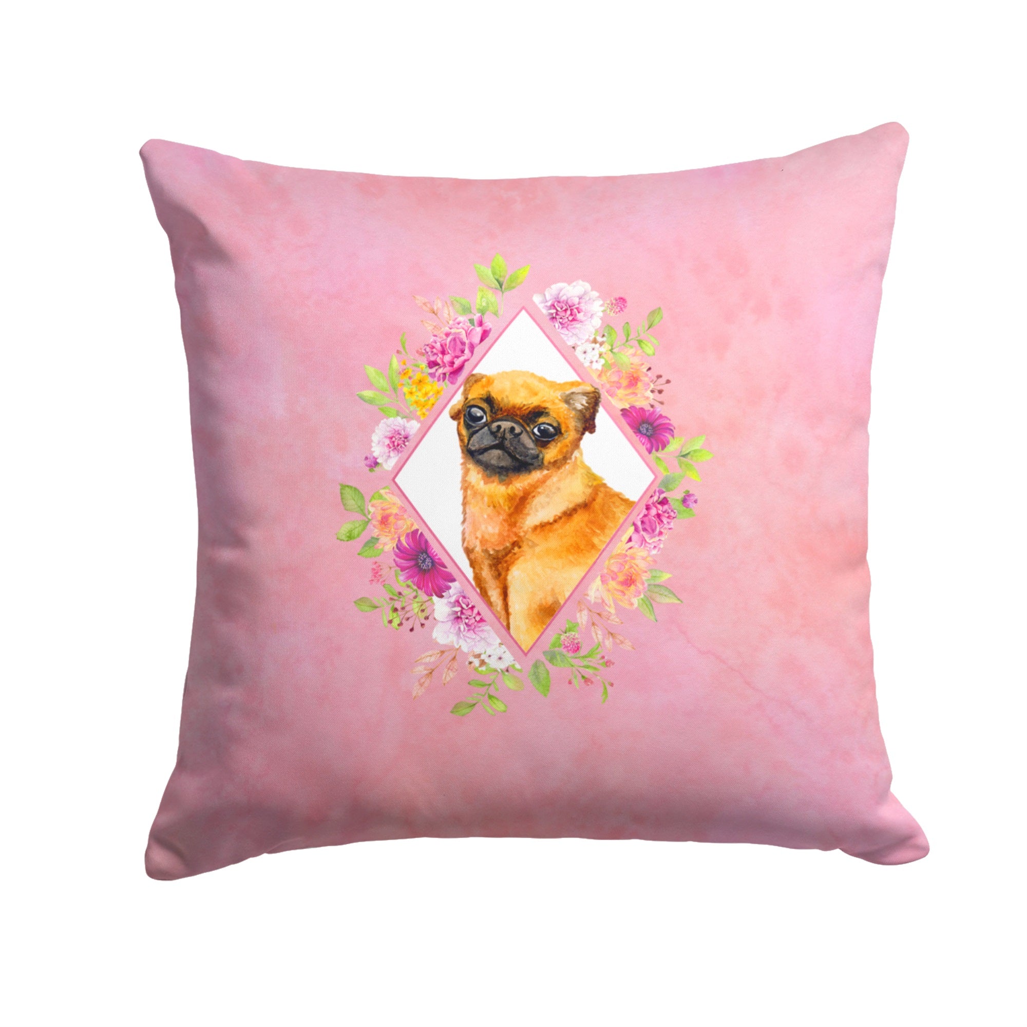 Brabant Griffon Pink Flowers Fabric Decorative Pillow