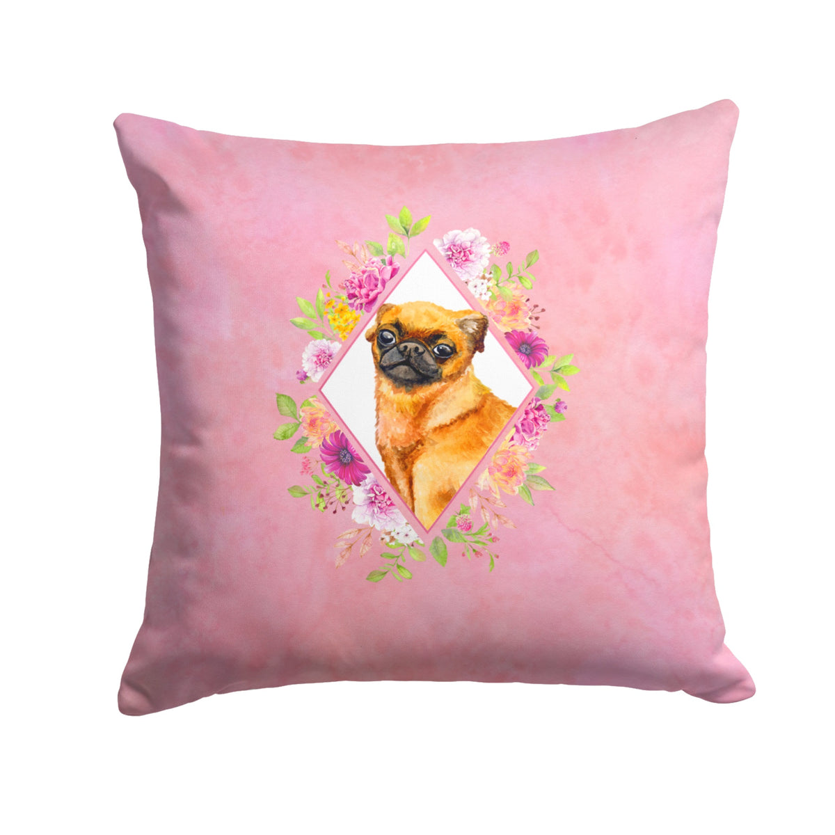 Brabant Griffon Pink Flowers Fabric Decorative Pillow