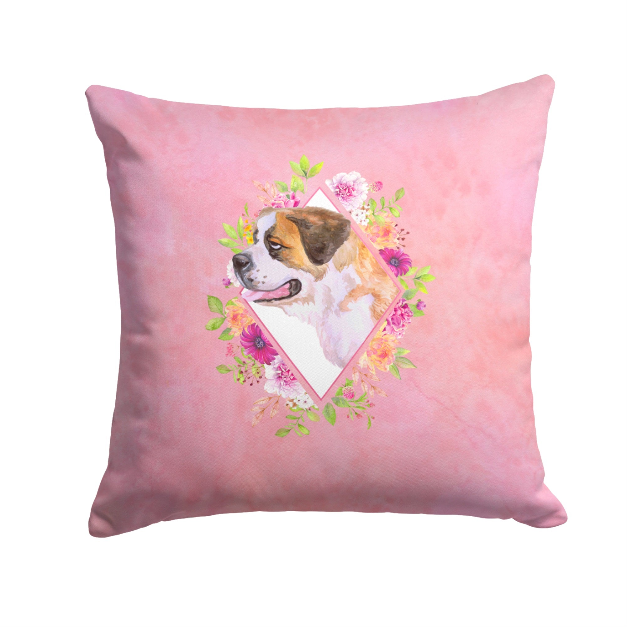 Saint Bernard #1 Pink Flowers Fabric Decorative Pillow