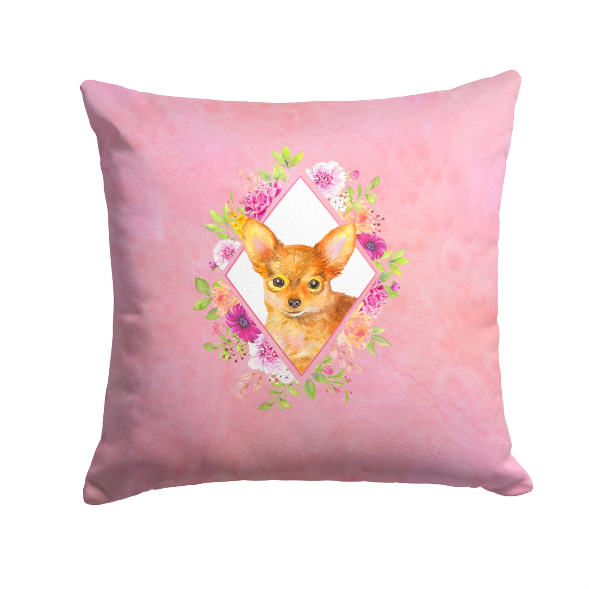 Toy Terrier Pink Flowers Fabric Decorative Pillow
