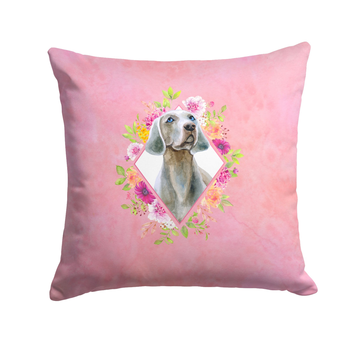 Weimaraner Pink Flowers Fabric Decorative Pillow