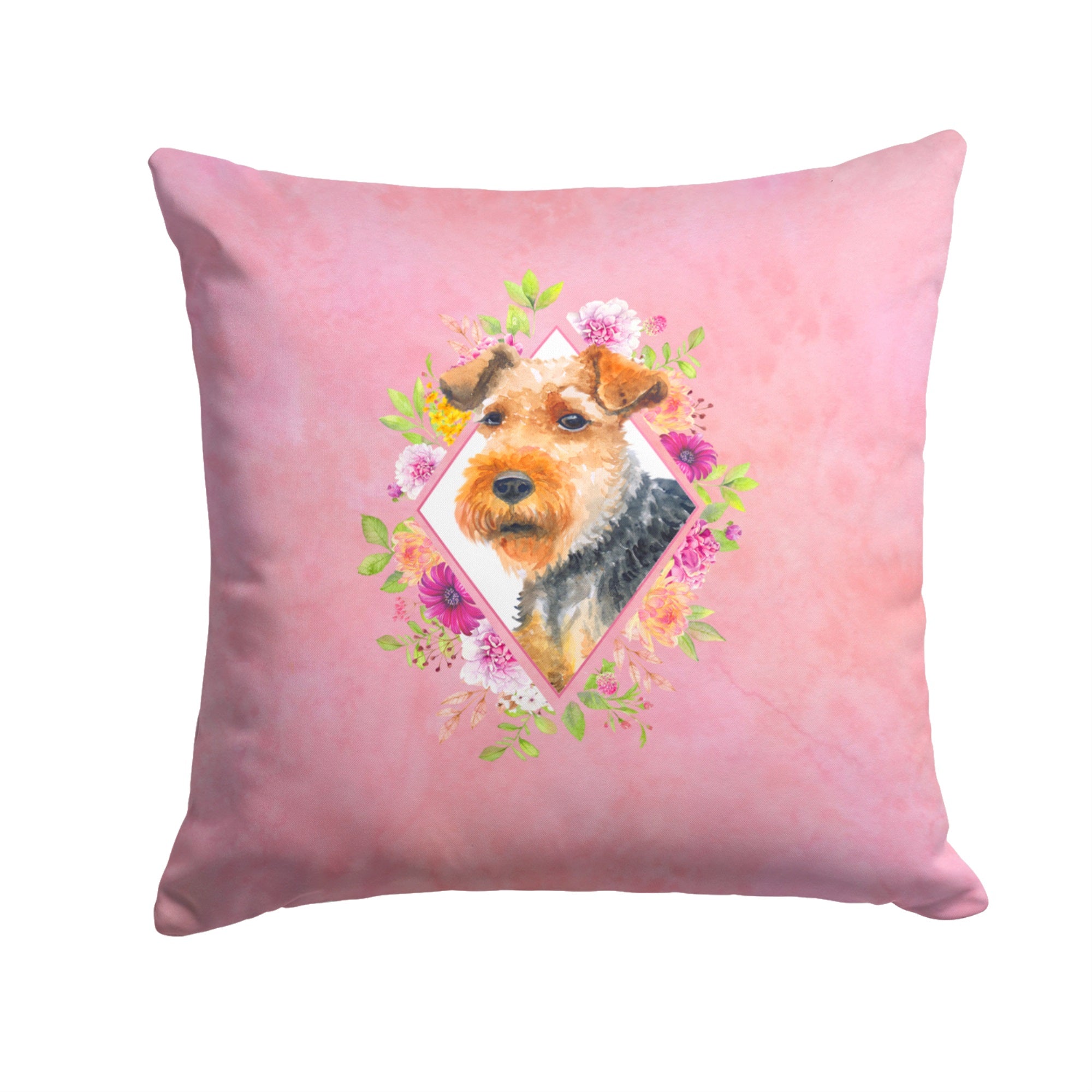 Welsh Terrier Pink Flowers Fabric Decorative Pillow