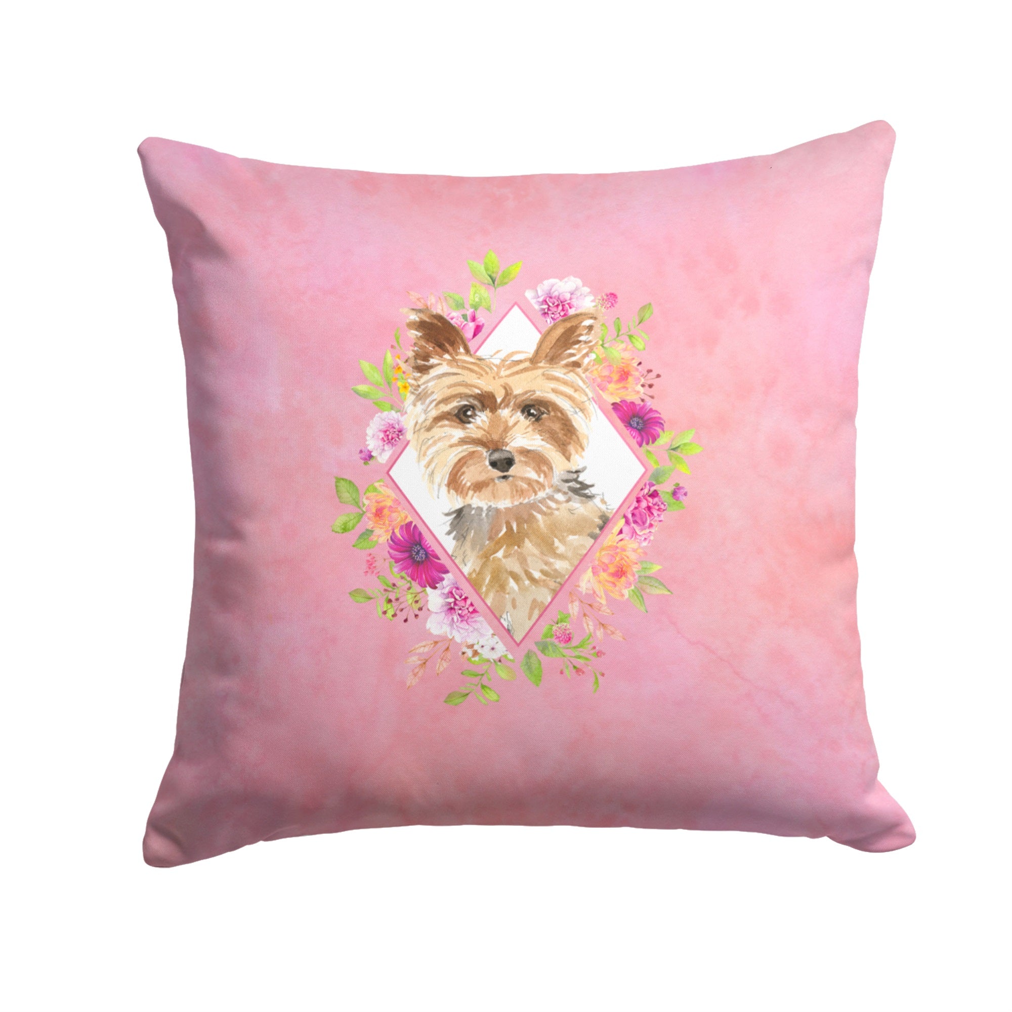 Yorkie Pink Flowers Fabric Decorative Pillow