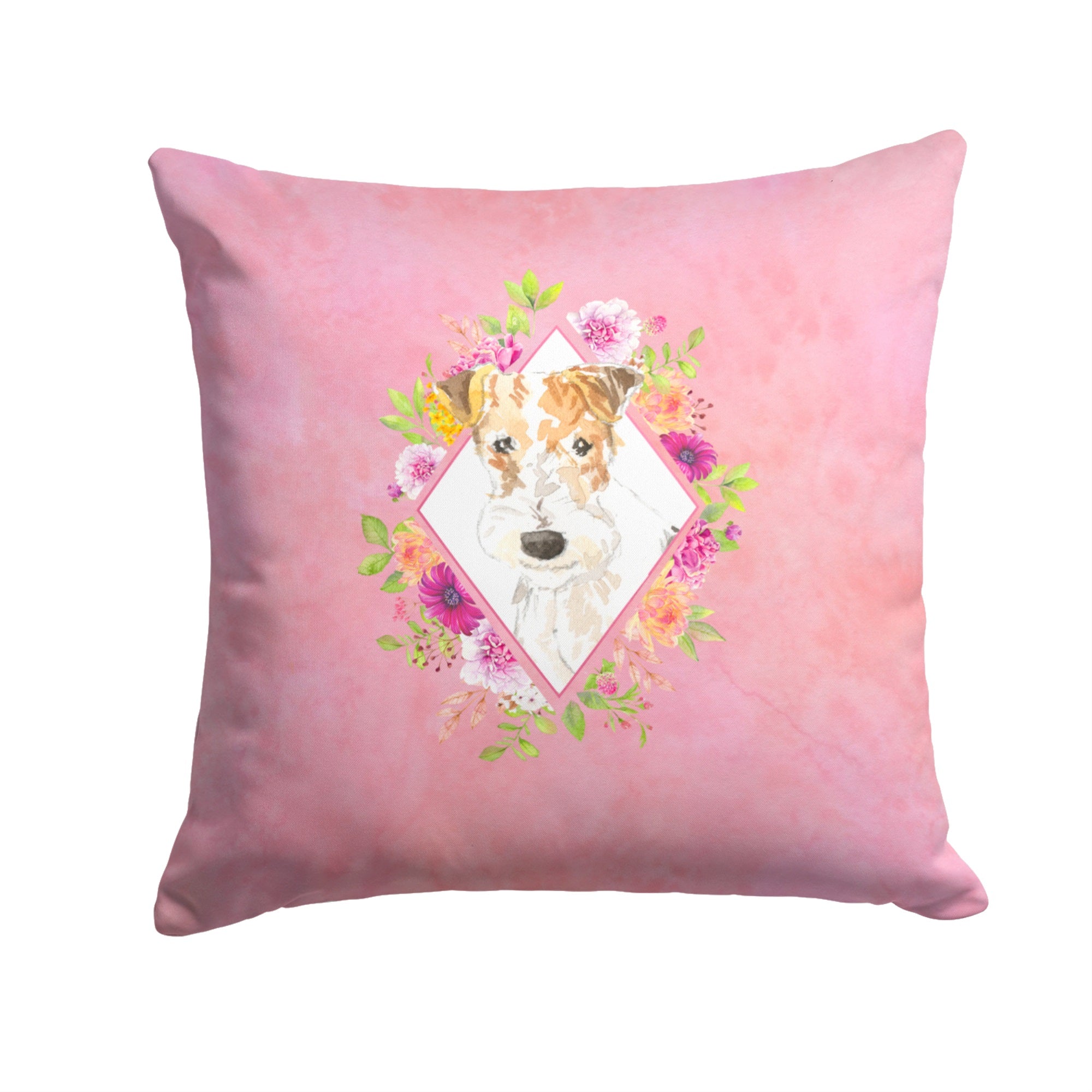 Fox Terrier Pink Flowers Fabric Decorative Pillow