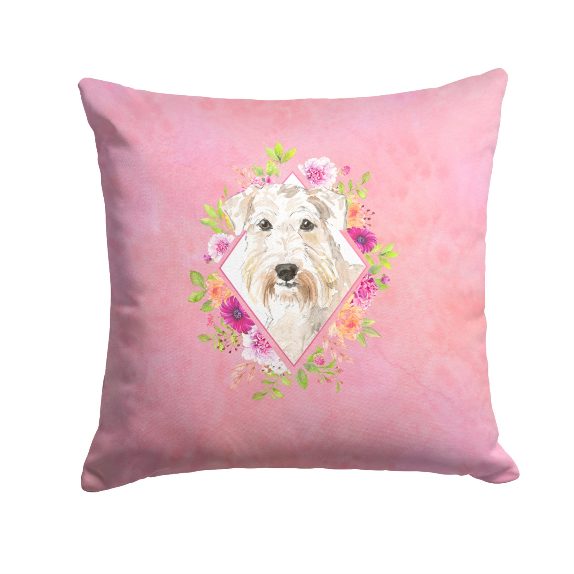 Wheaten Terrier Pink Flowers Fabric Decorative Pillow