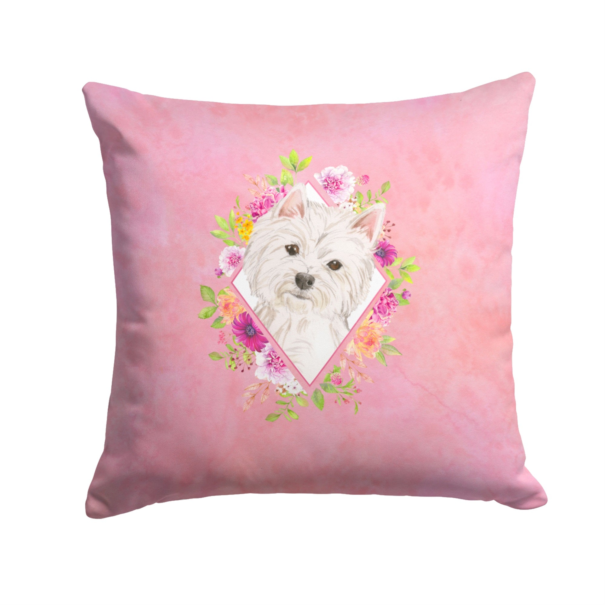 Westie  Pink Flowers Fabric Decorative Pillow