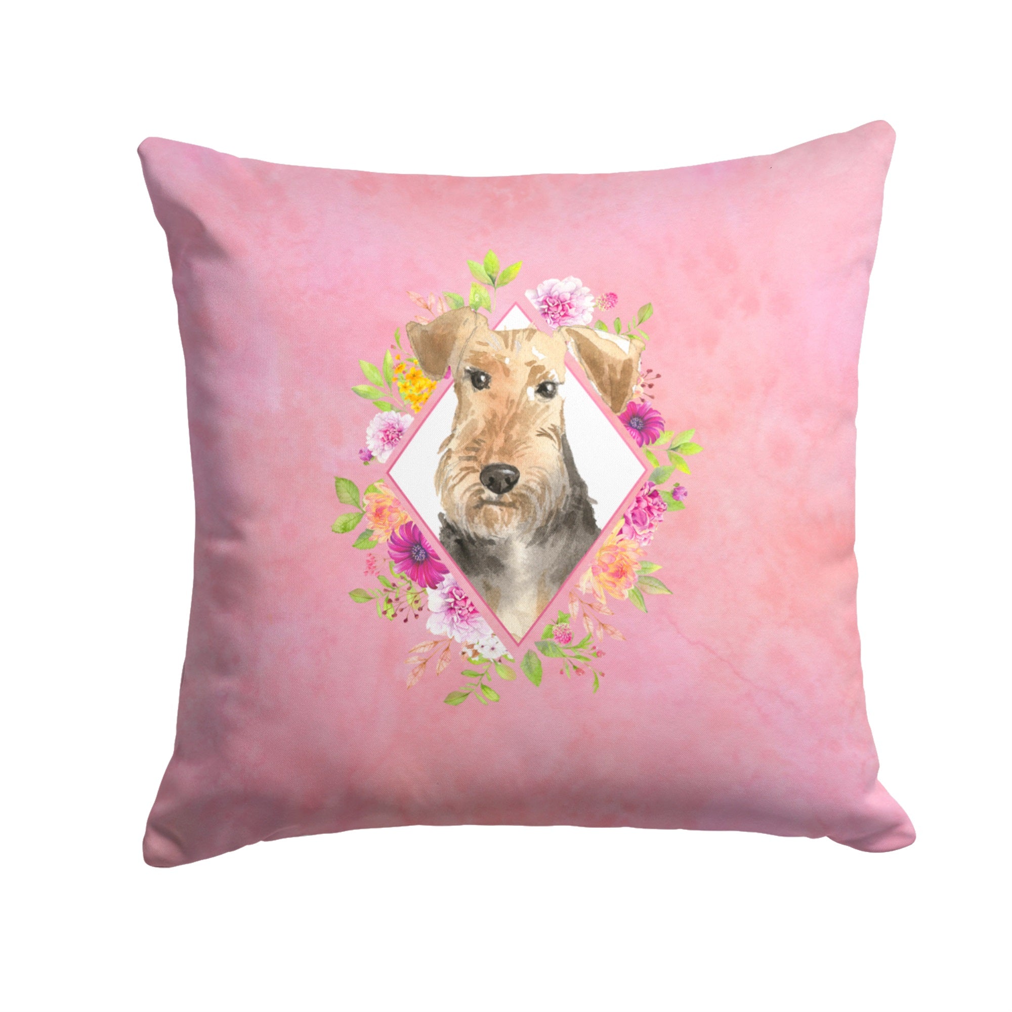 Airedale Terrier Pink Flowers Fabric Decorative Pillow
