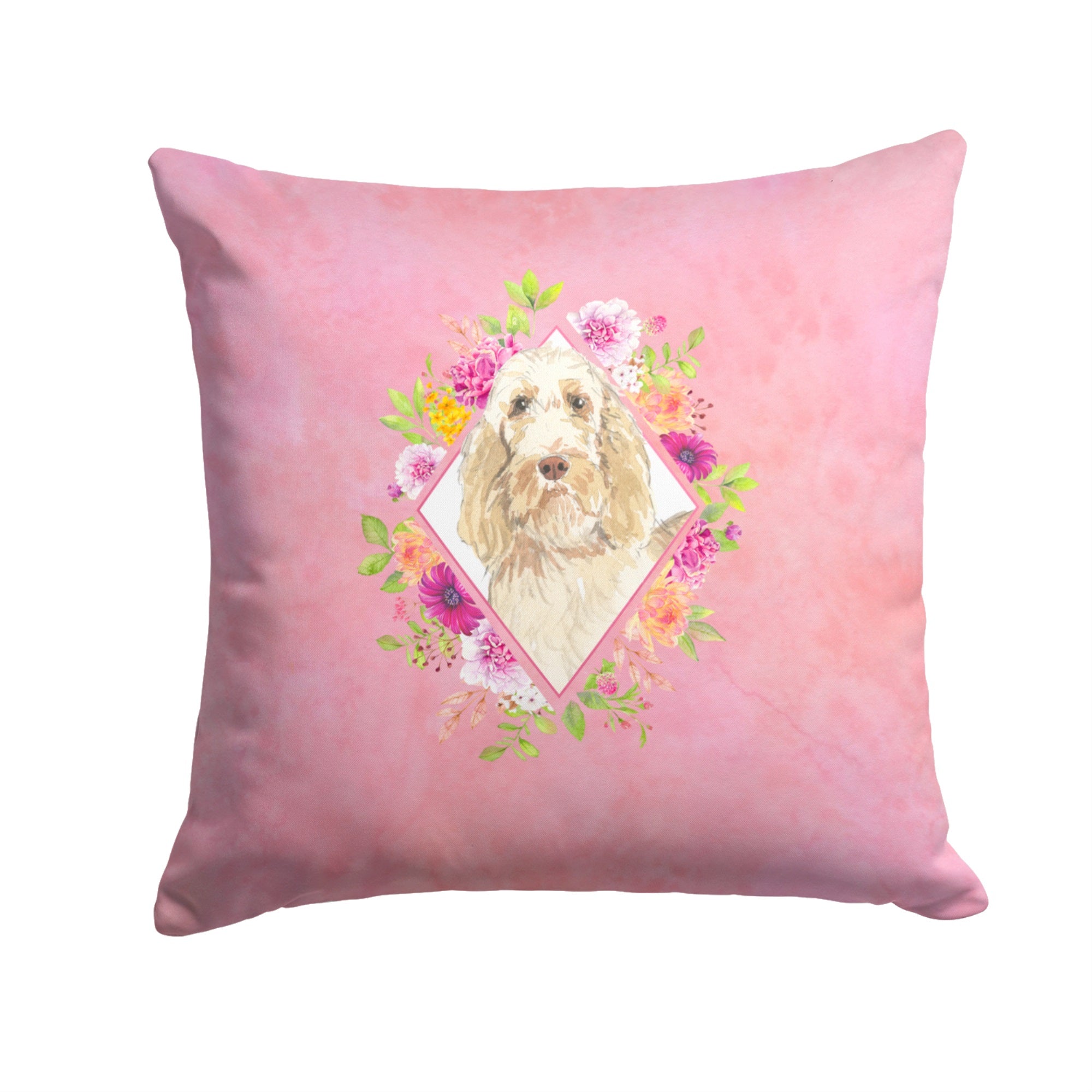 Spinone Italiano Pink Flowers Fabric Decorative Pillow