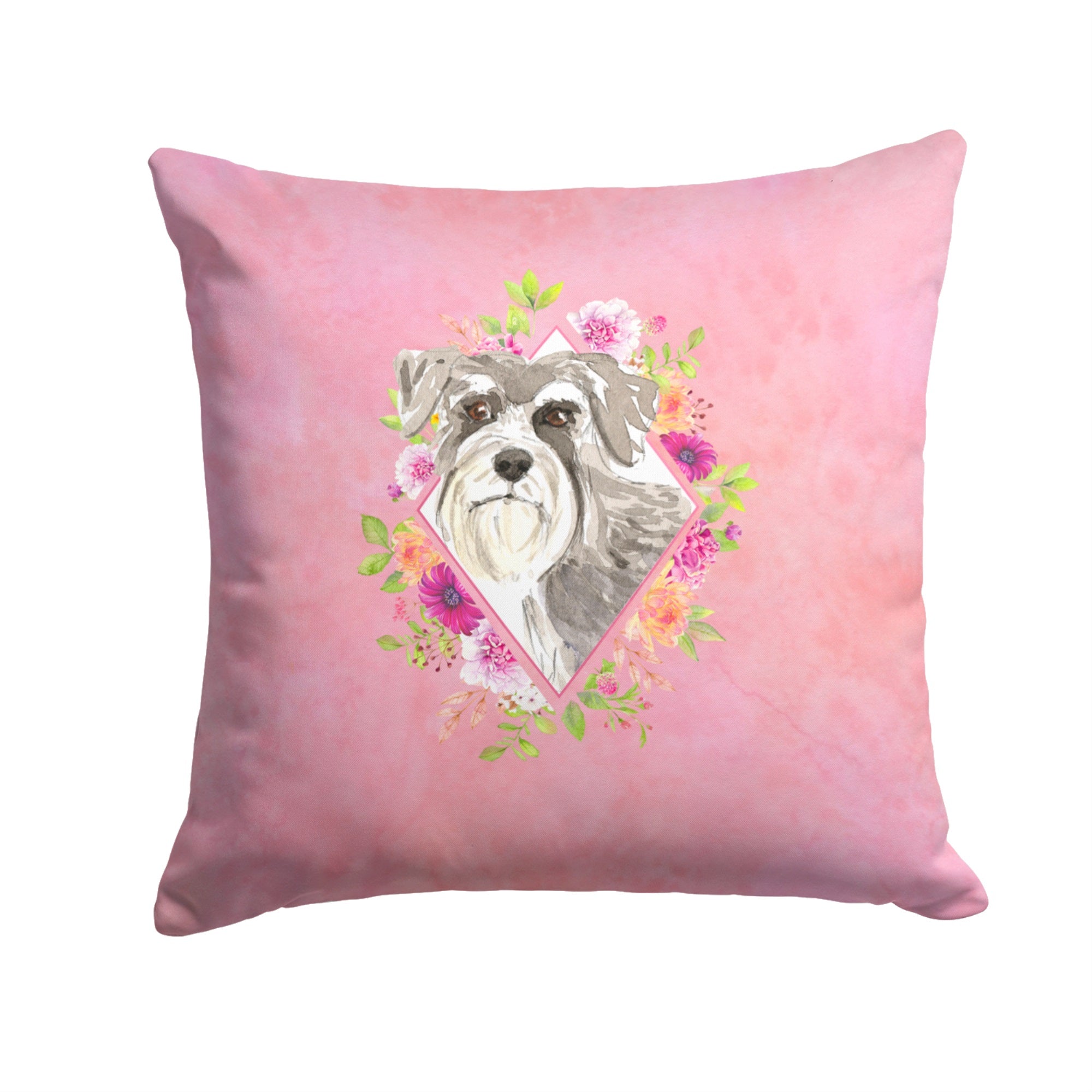 Schnauzer #1 Pink Flowers Fabric Decorative Pillow