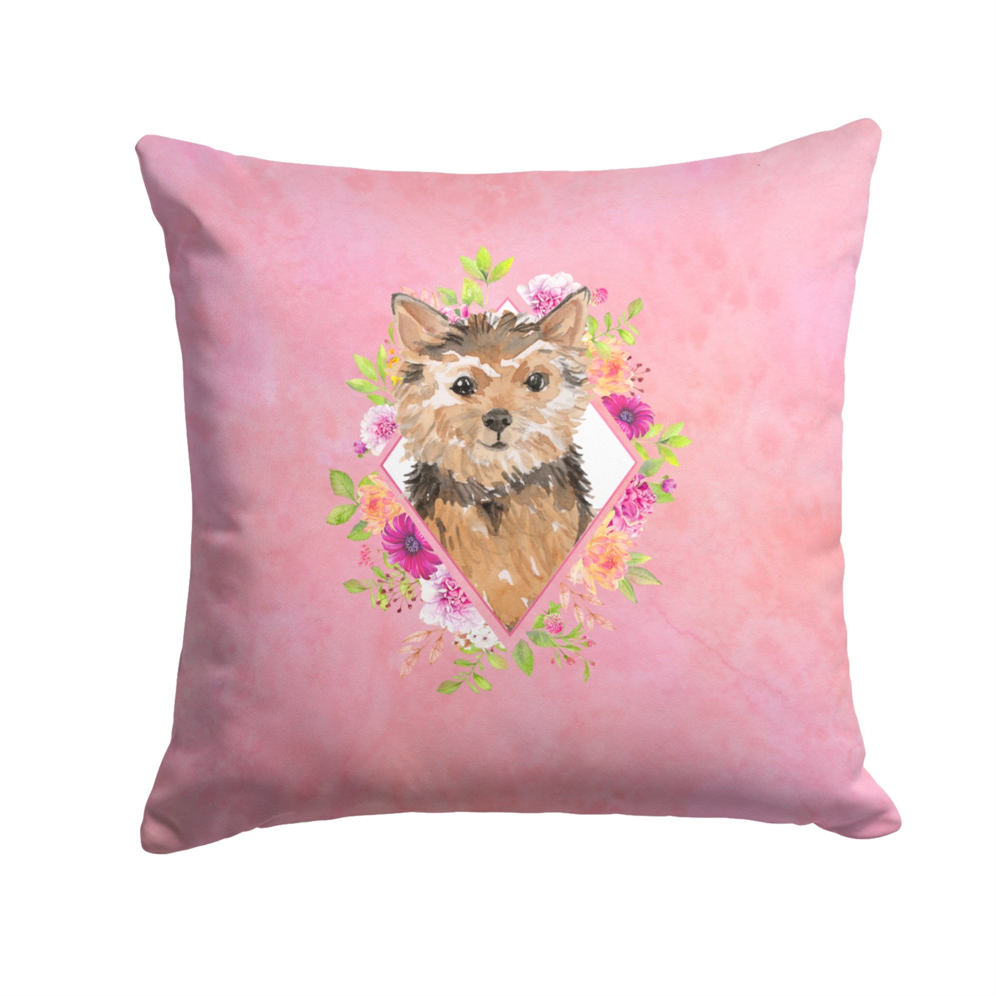 Norwich Terrier Pink Flowers Fabric Decorative Pillow