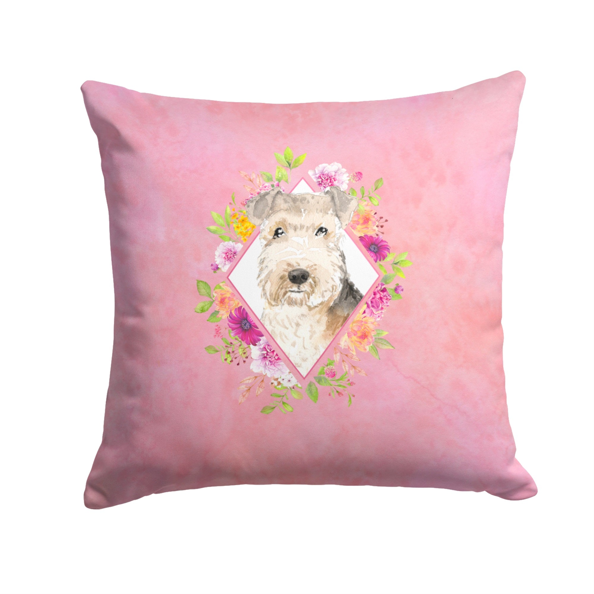 Lakeland Terrier Pink Flowers Fabric Decorative Pillow