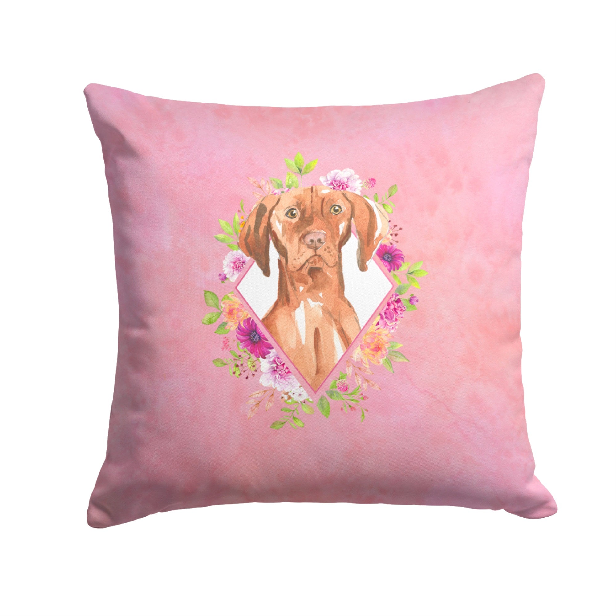 Vizsla Pink Flowers Fabric Decorative Pillow