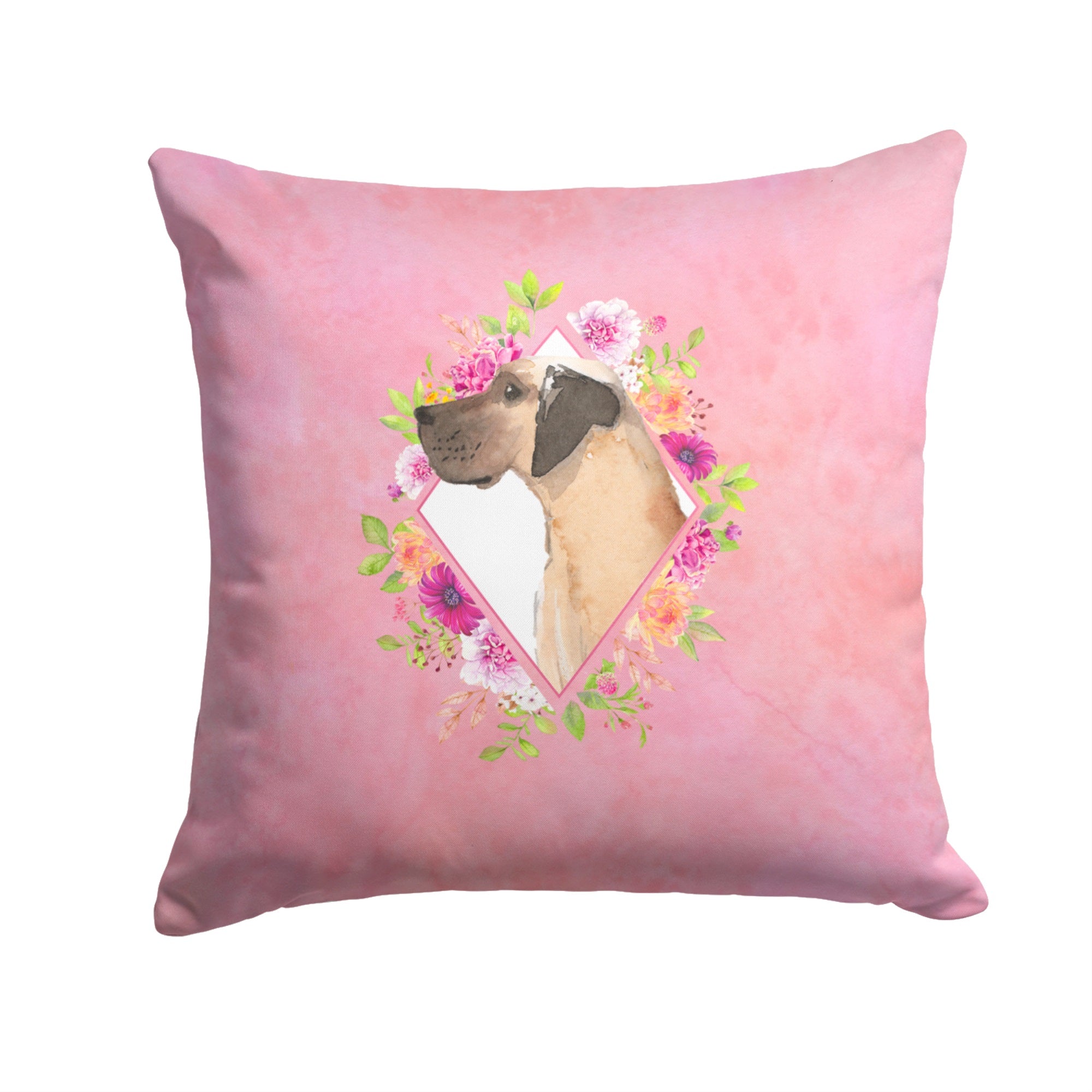 Fawn Great Dane Pink Flowers Fabric Decorative Pillow
