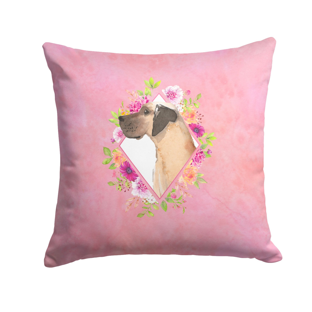 Fawn Great Dane Pink Flowers Fabric Decorative Pillow