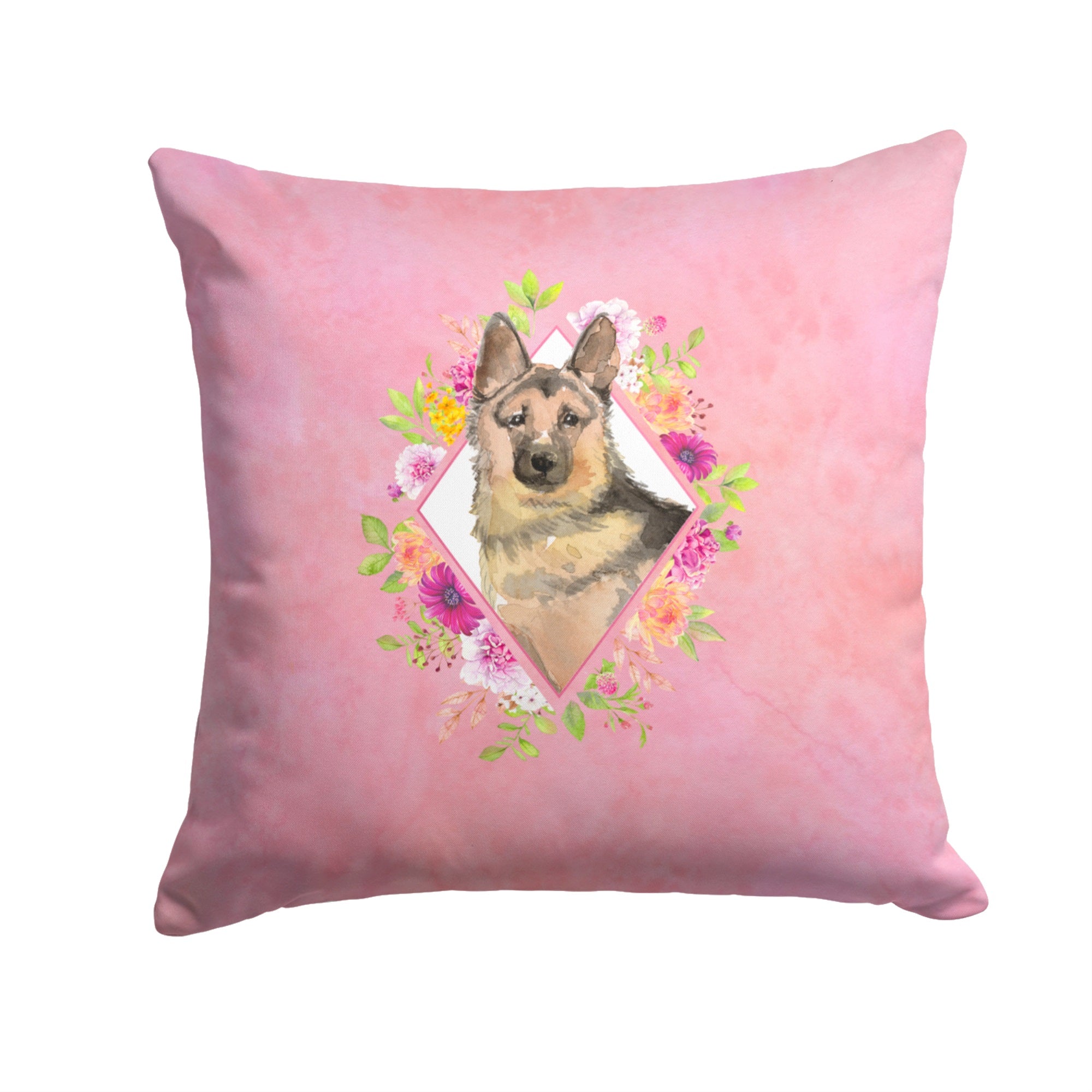 German Shepherd Pink Flowers Fabric Decorative Pillow