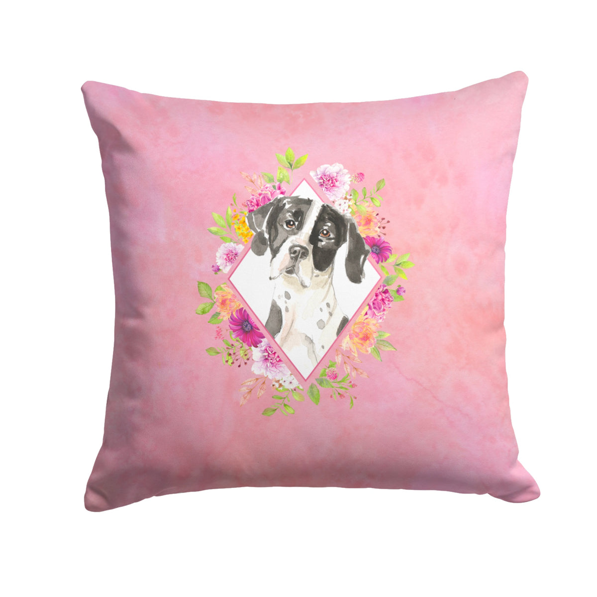 English Pointer Pink Flowers Fabric Decorative Pillow