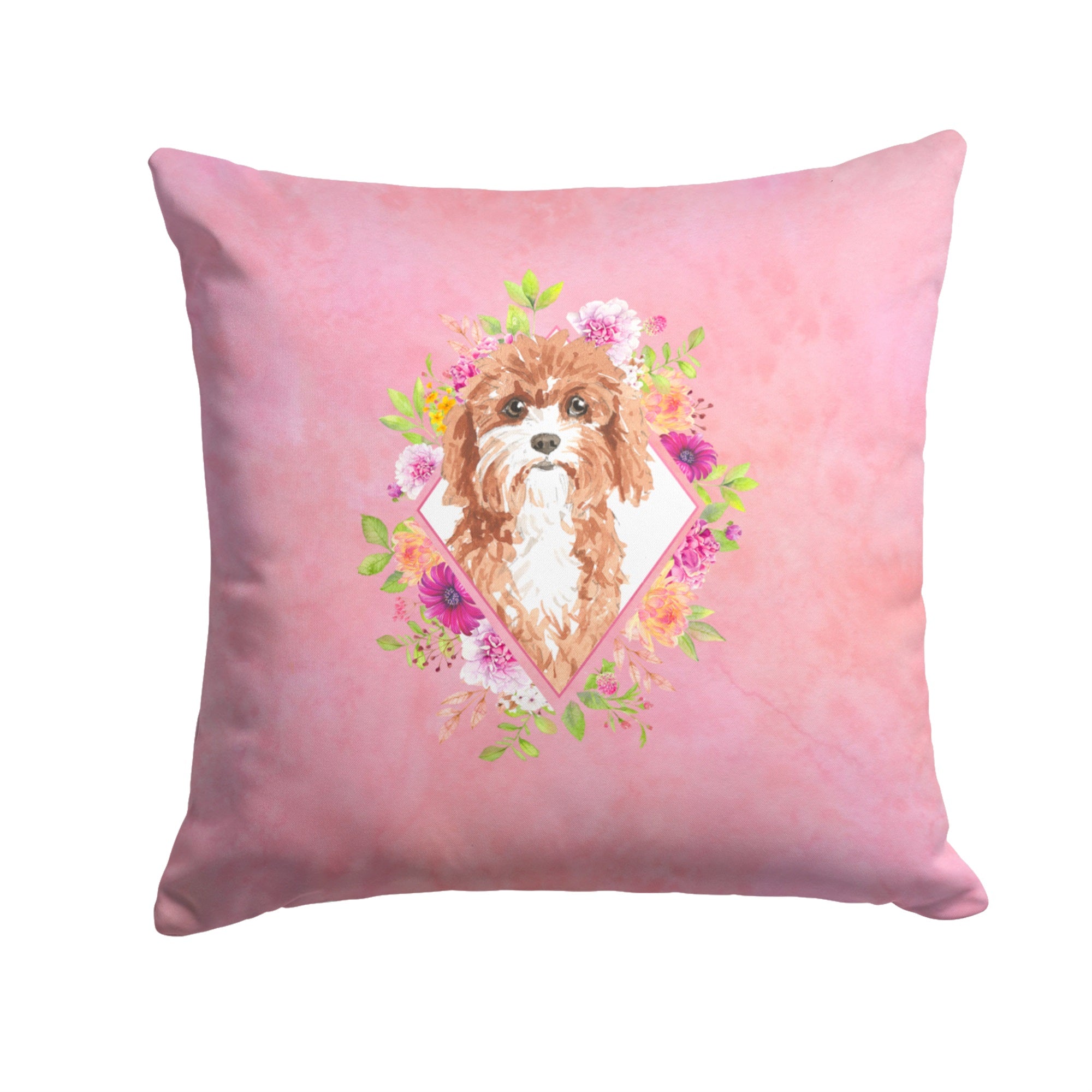 Cavapoo Pink Flowers Fabric Decorative Pillow