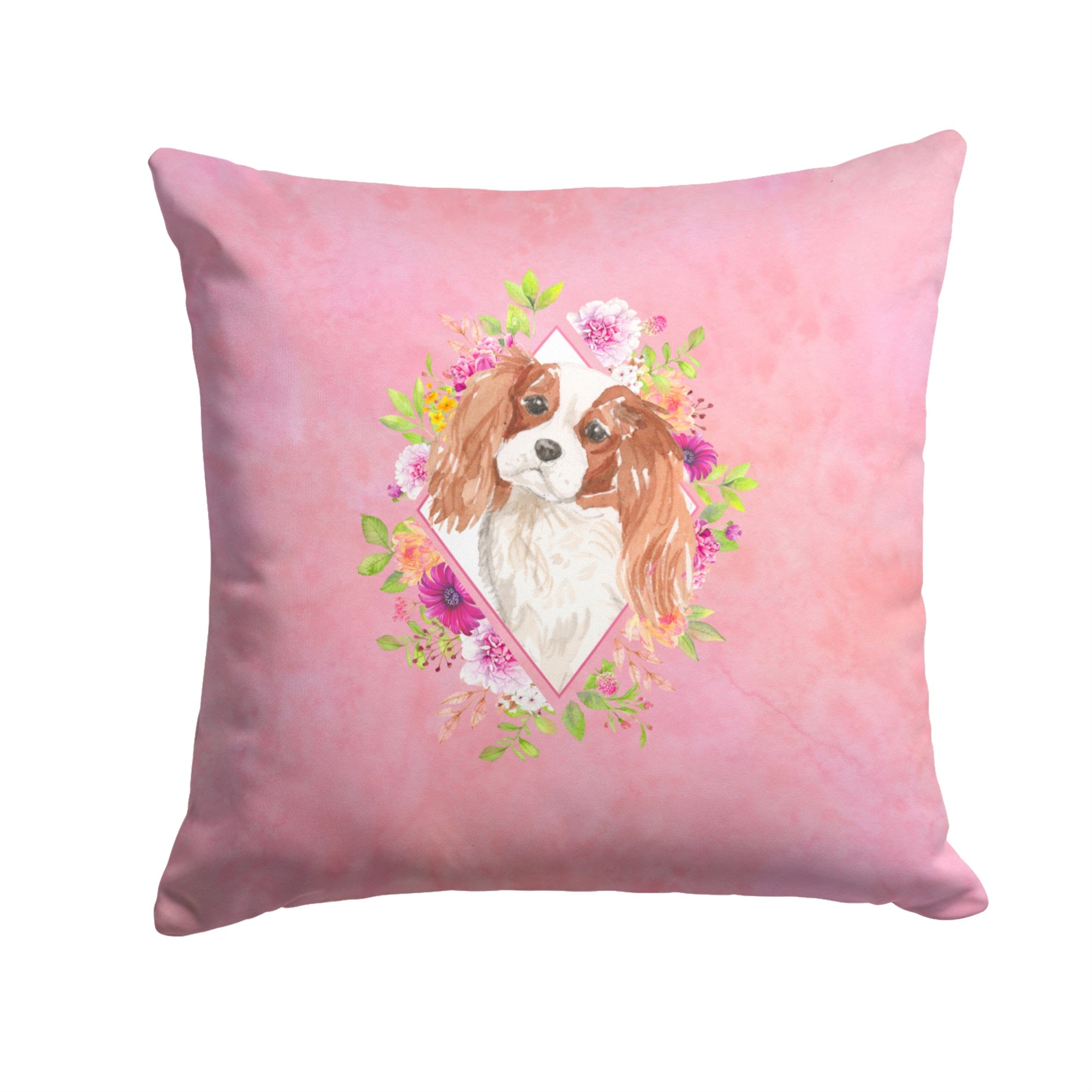 Blenheim Cavalier Spaniel Pink Flowers Fabric Decorative Pillow