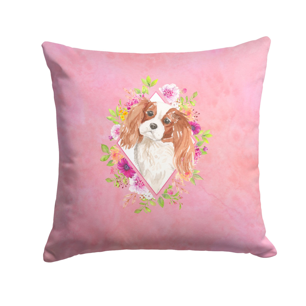 Blenheim Cavalier Spaniel Pink Flowers Fabric Decorative Pillow
