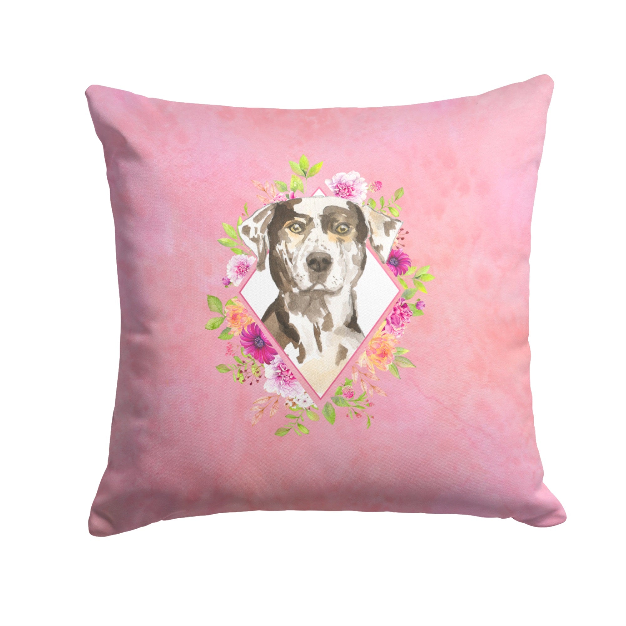 Catahoula Leopard Dog Pink Flowers Fabric Decorative Pillow