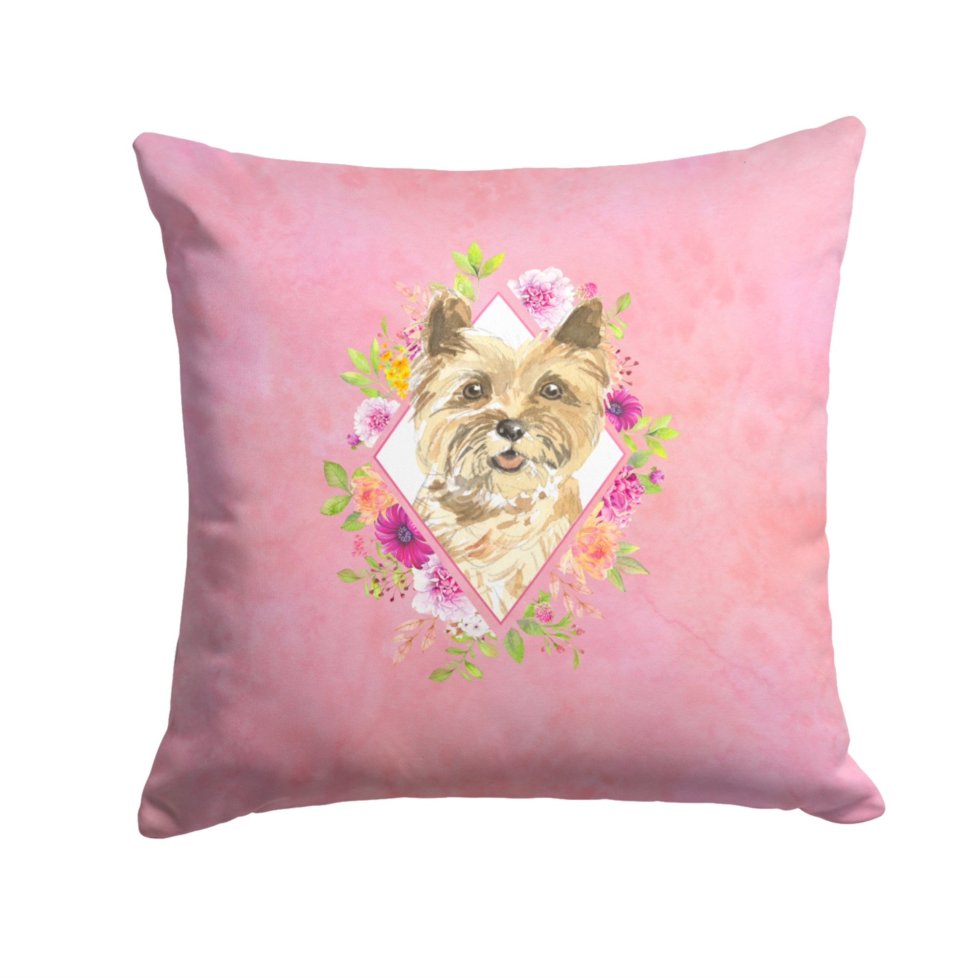 Cairn Terrier Pink Flowers Fabric Decorative Pillow