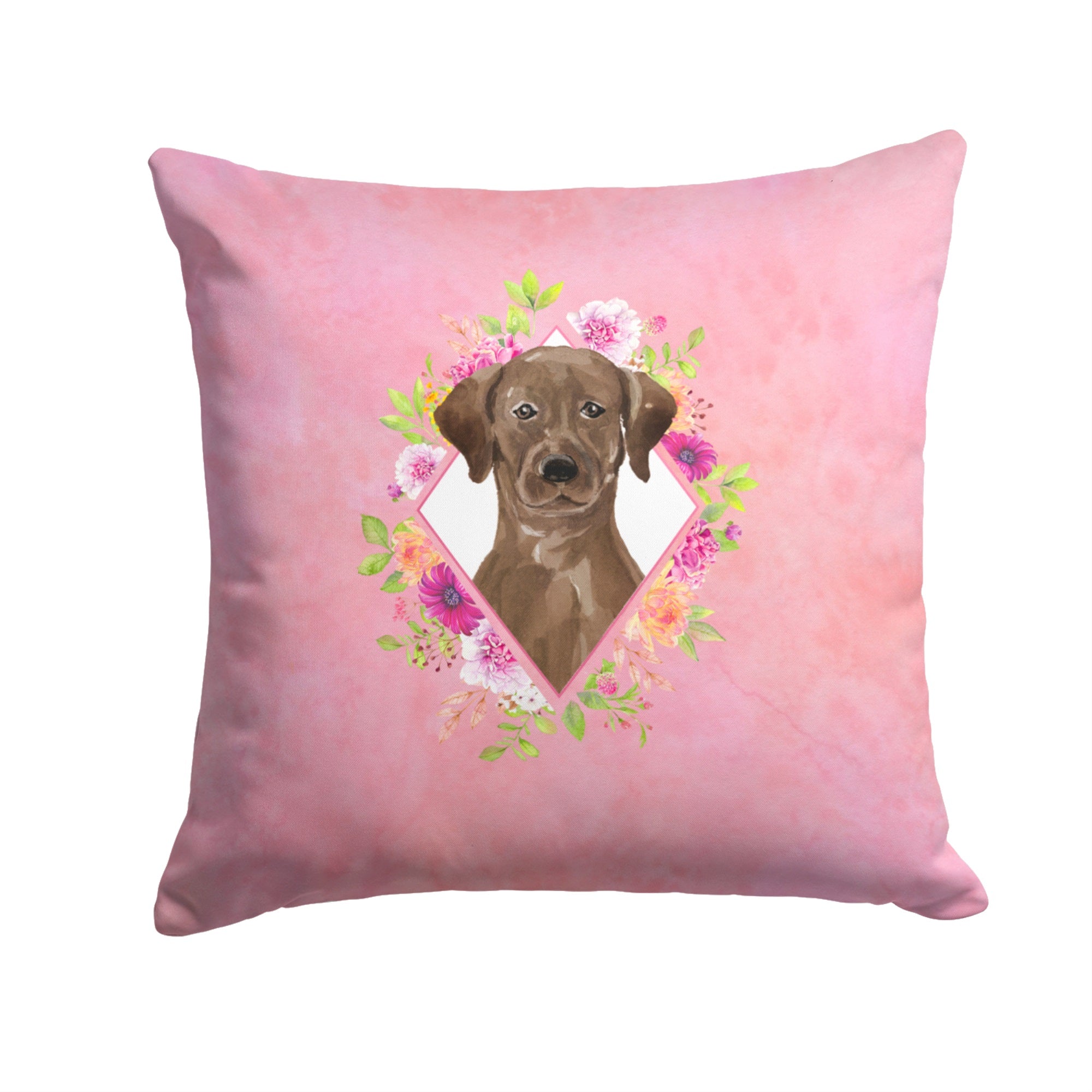 Chocolate Labrador Pink Flowers Fabric Decorative Pillow