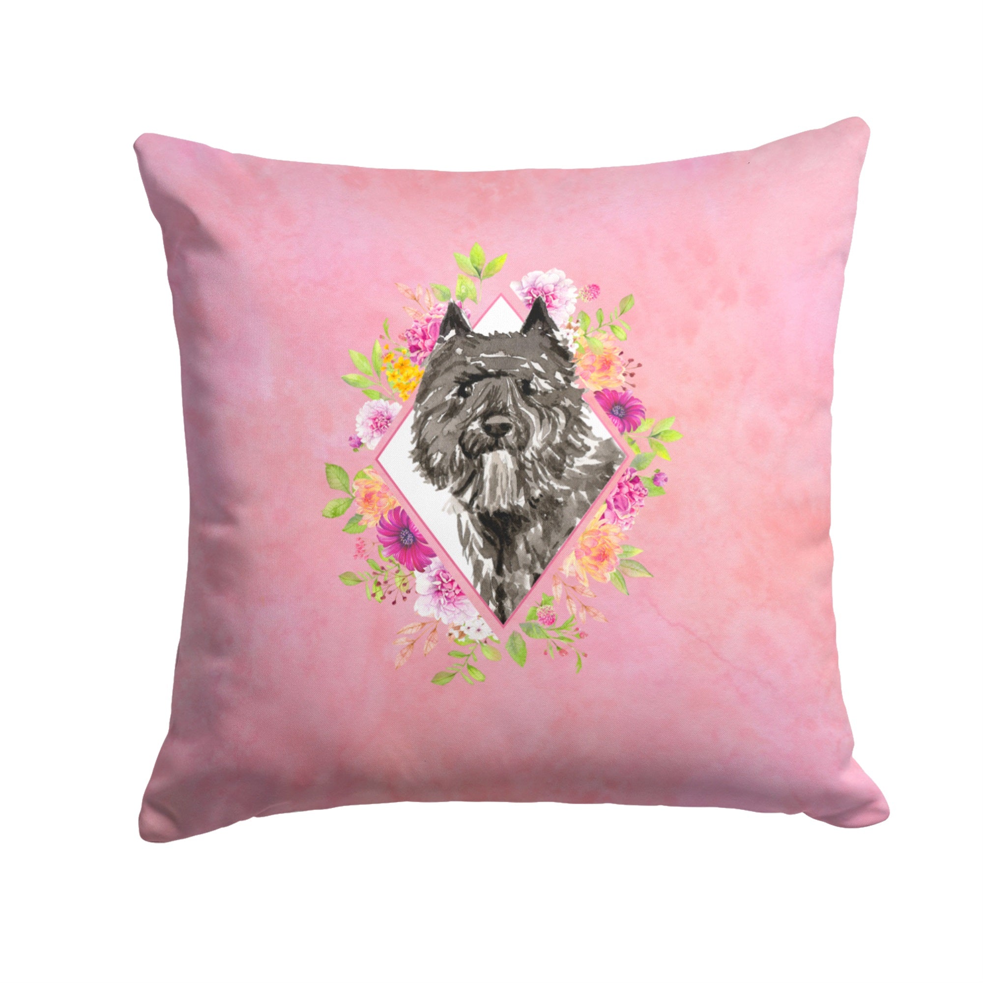 Bouvier Des Flandres Pink Flowers Fabric Decorative Pillow