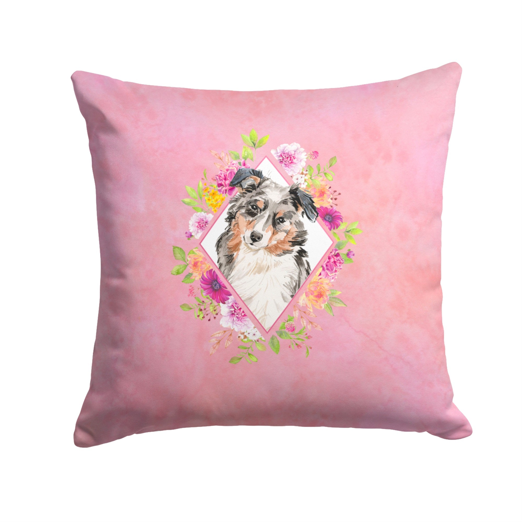 Australian Shepherd Pink Flowers Fabric Decorative Pillow