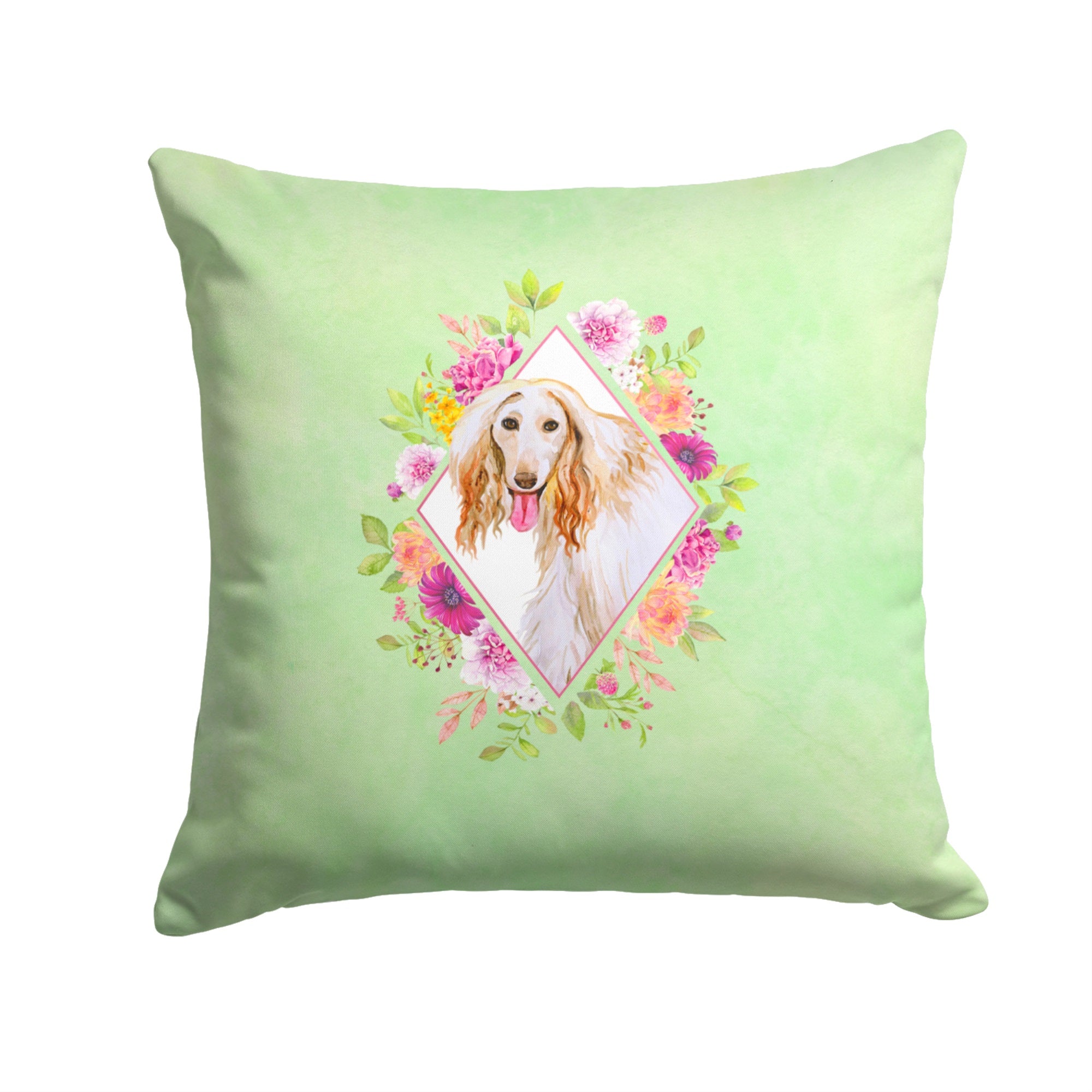 Afghan Hound Green Flowers Fabric Decorative Pillow