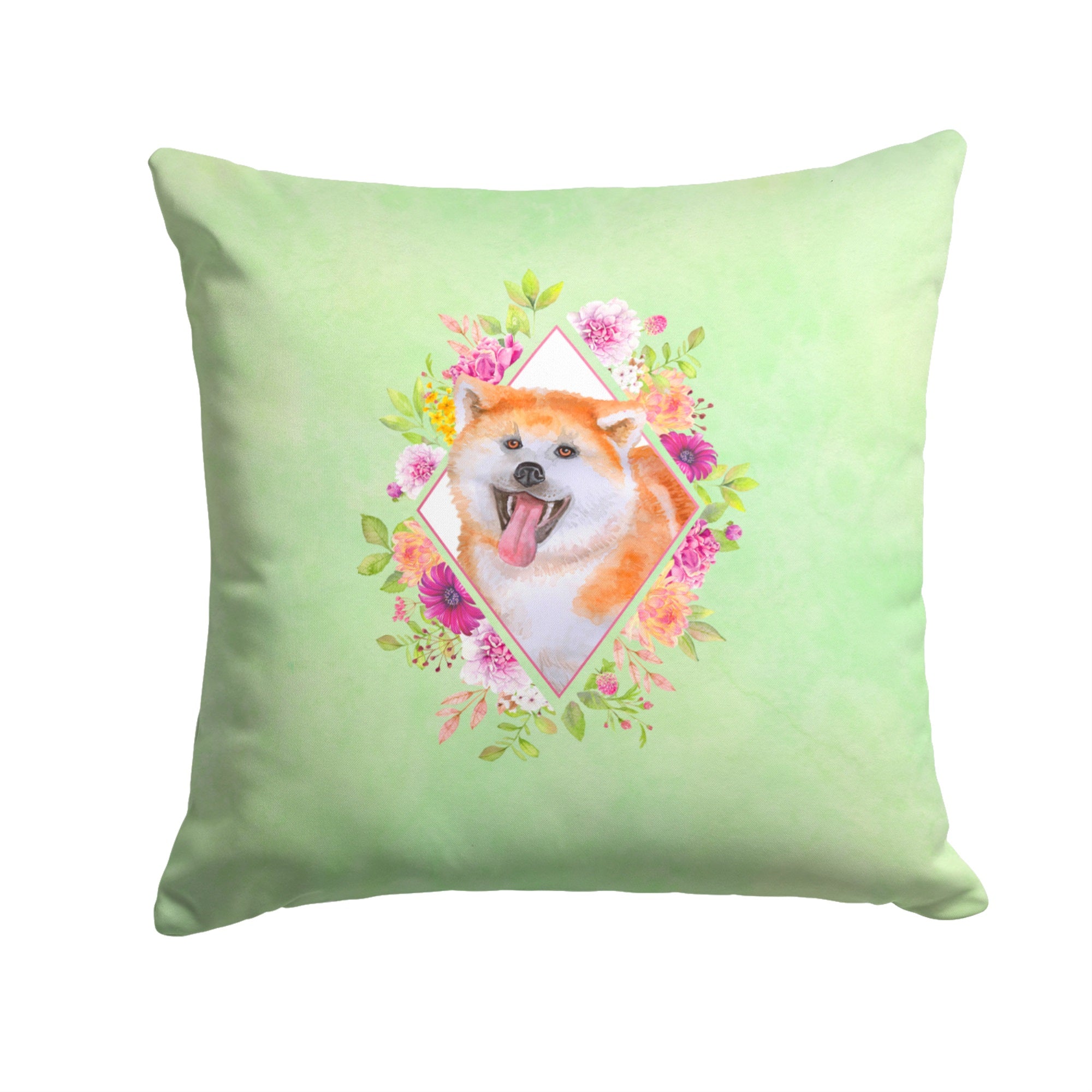 Akita Green Flowers Fabric Decorative Pillow