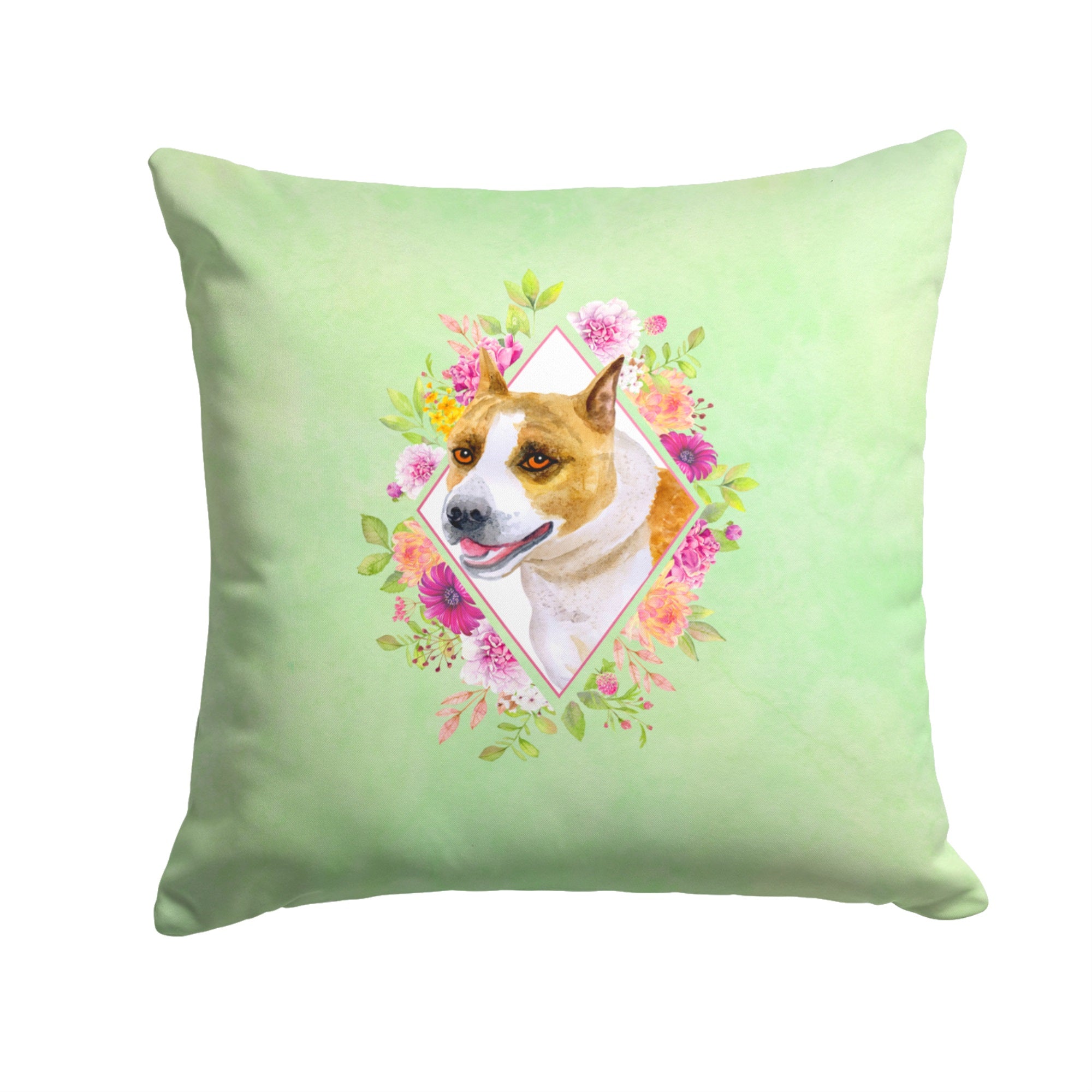 Bull Terrier Green Flowers Fabric Decorative Pillow