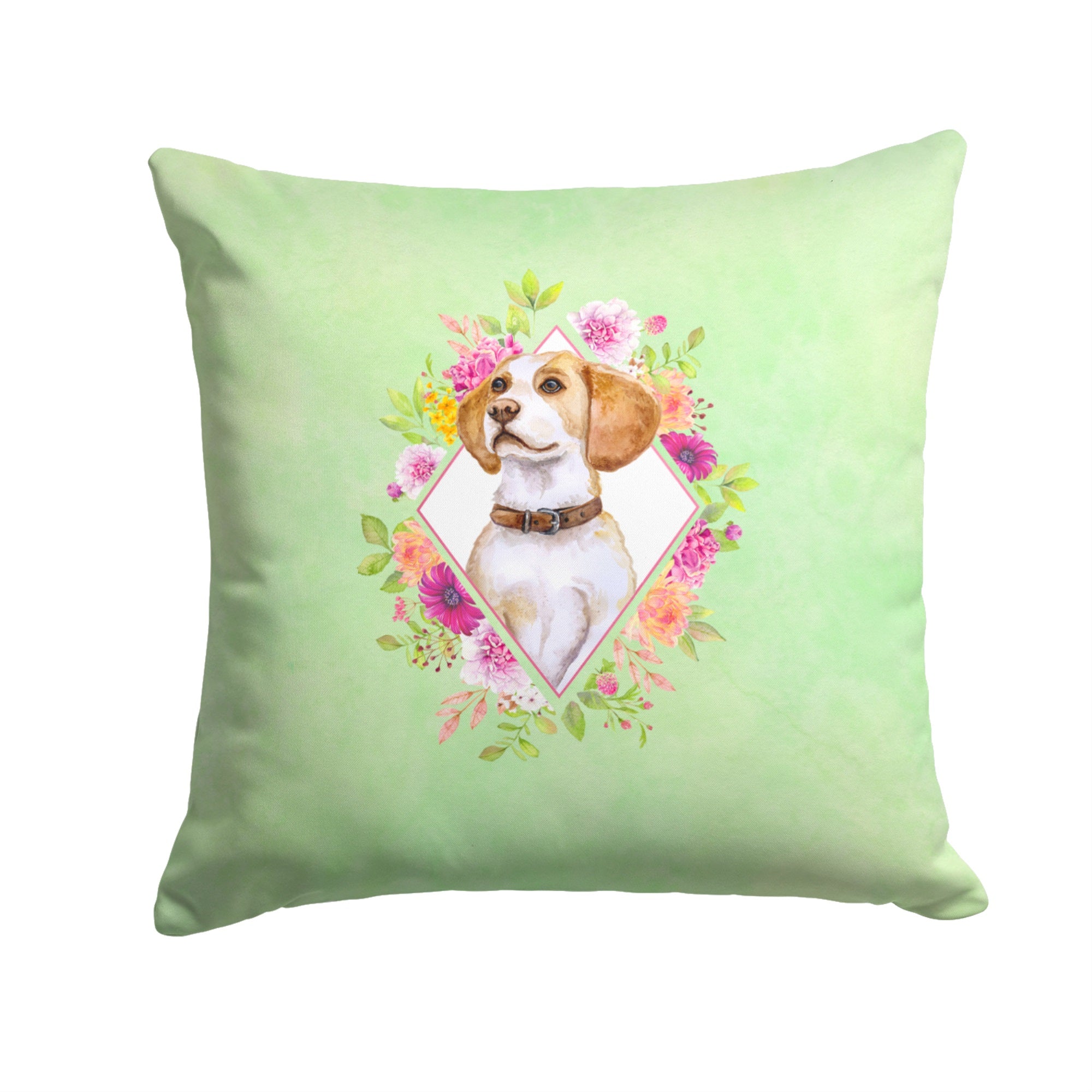 Beagle Green Flowers Fabric Decorative Pillow