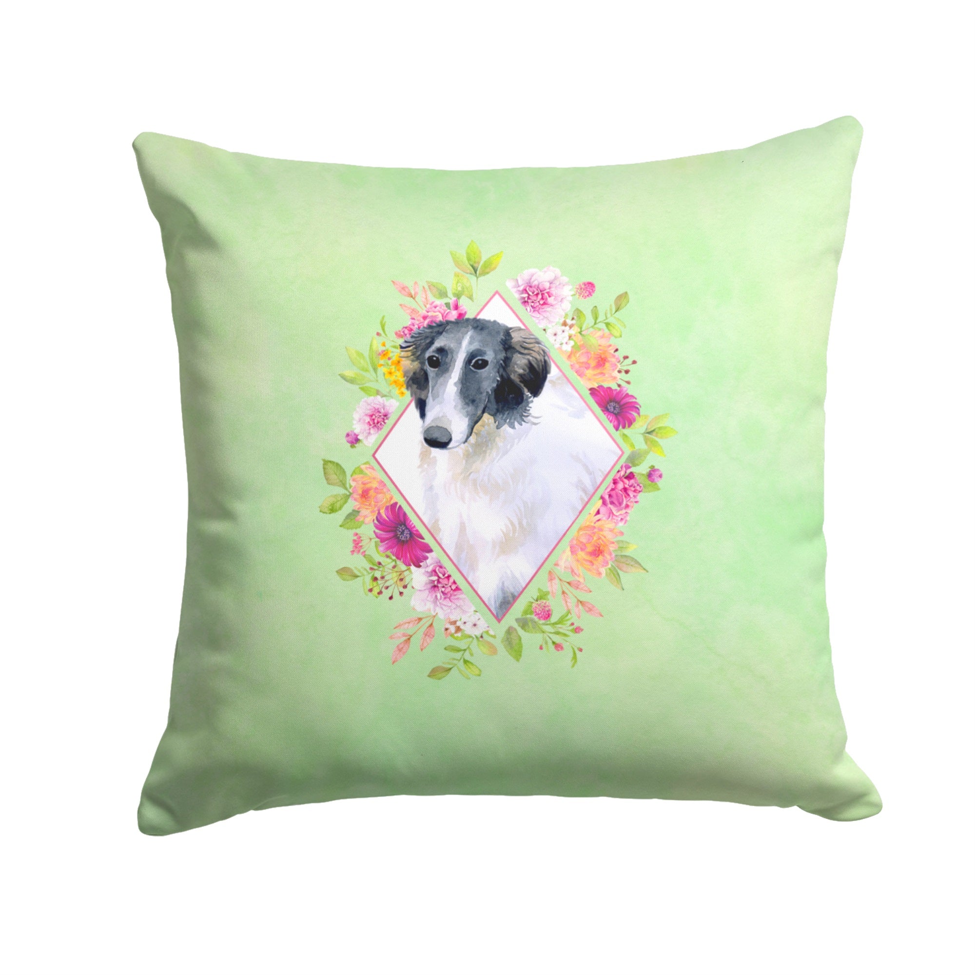 Borzoi Green Flowers Fabric Decorative Pillow
