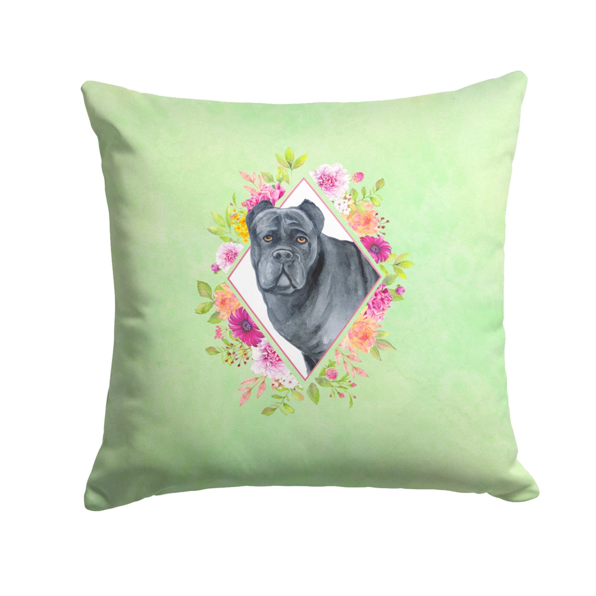 Cane Corso Green Flowers Fabric Decorative Pillow