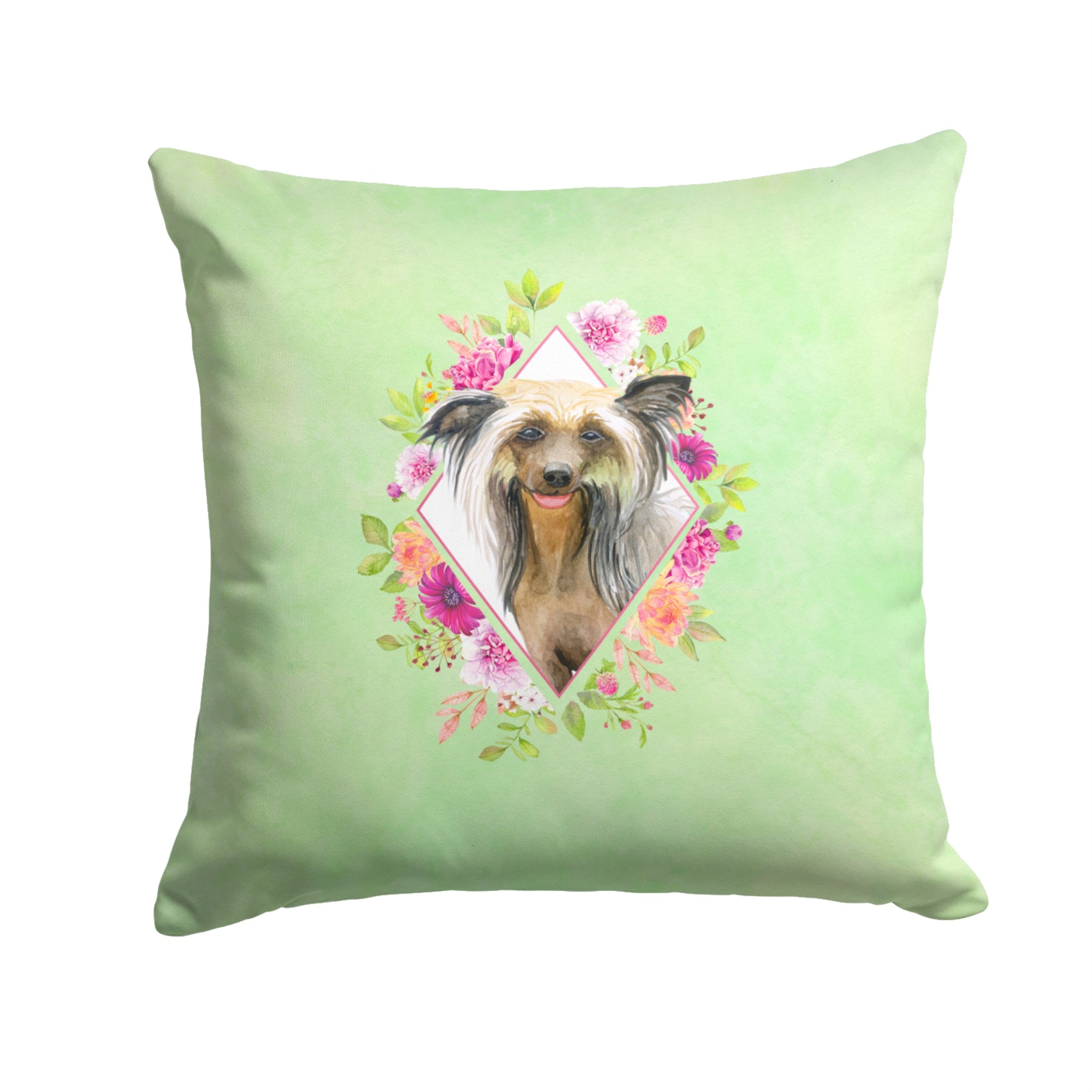Chinese Crested Green Flowers Fabric Decorative Pillow