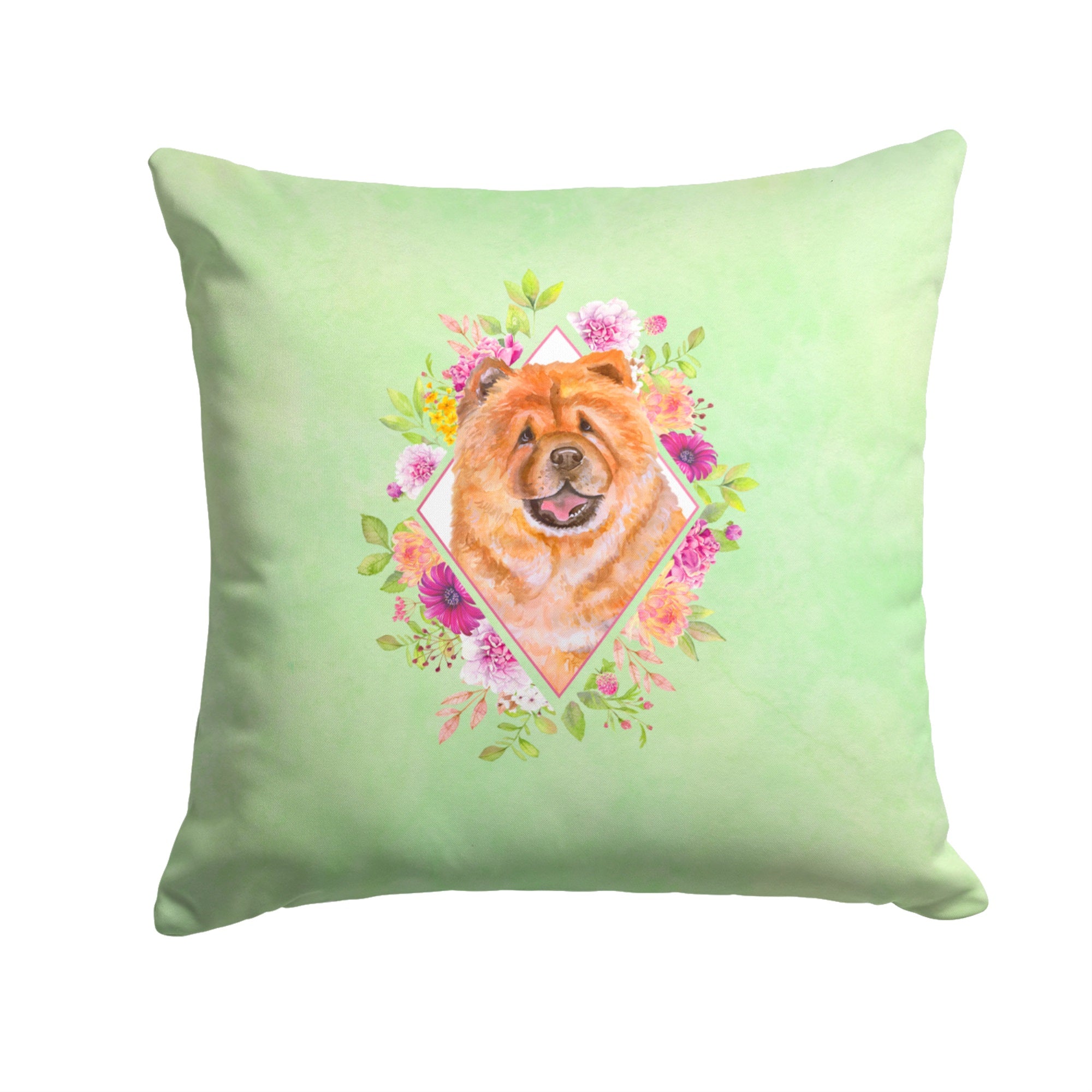 Chow Chow #1 Green Flowers Fabric Decorative Pillow