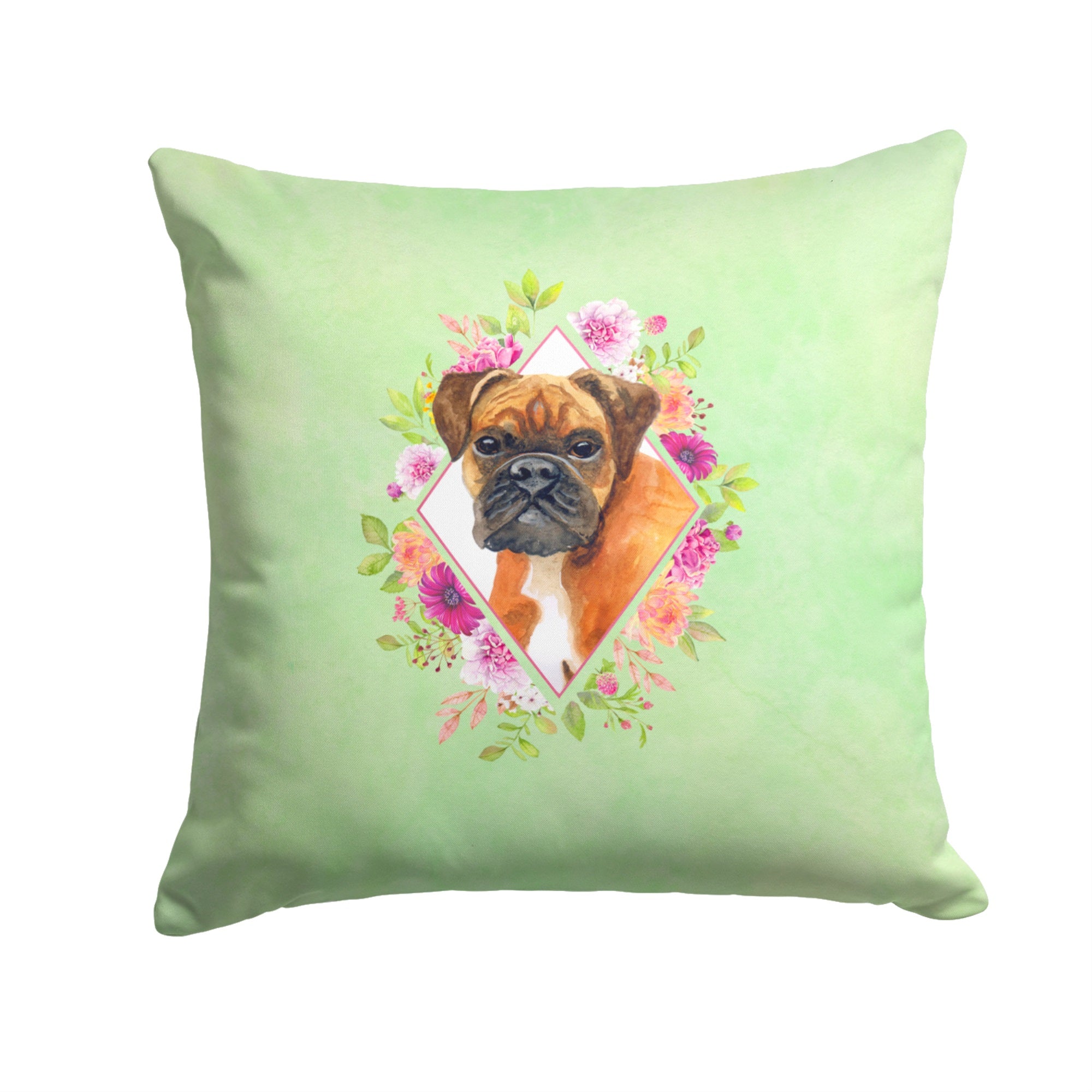 German Boxer Green Flowers Fabric Decorative Pillow