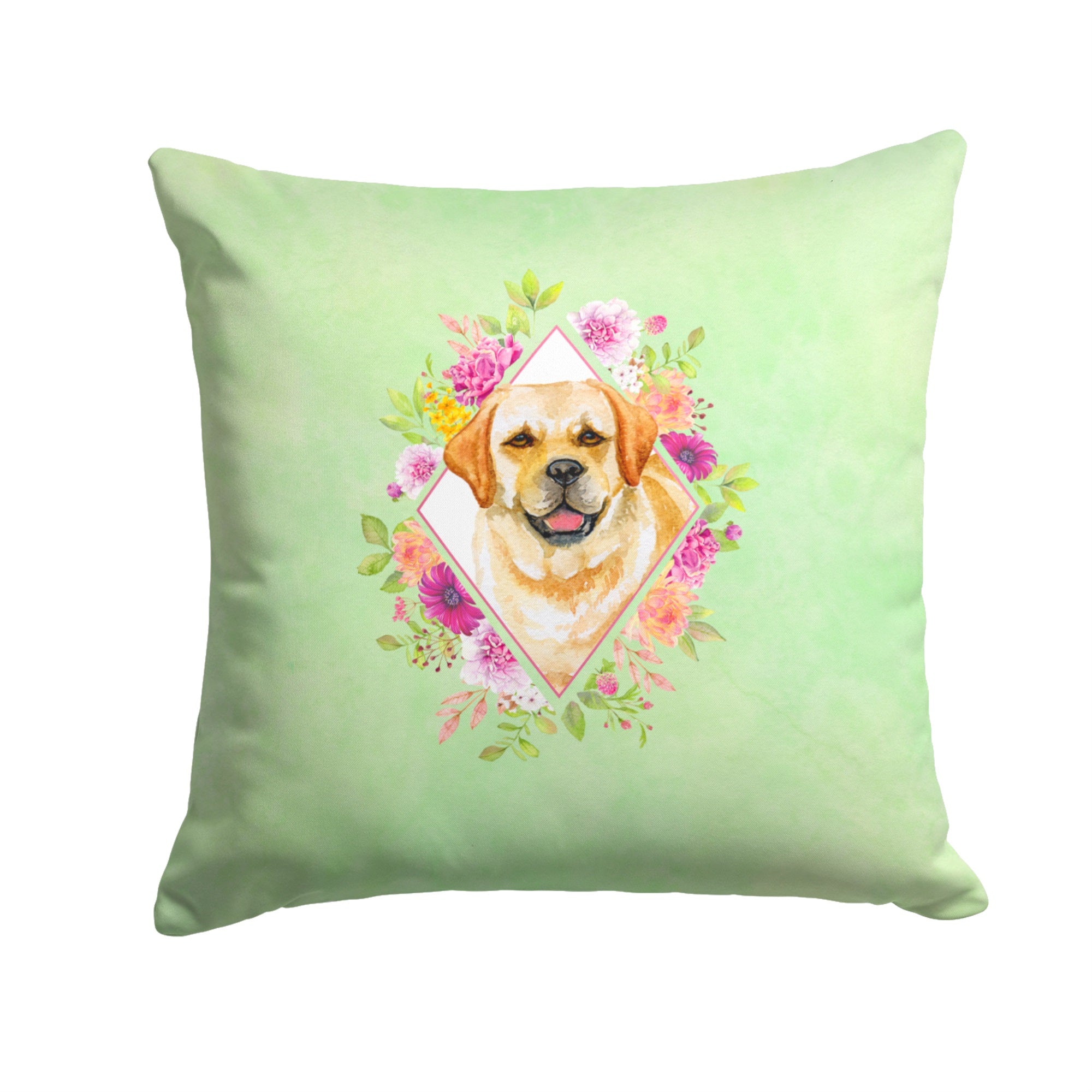 Golden Retriever Green Flowers Fabric Decorative Pillow