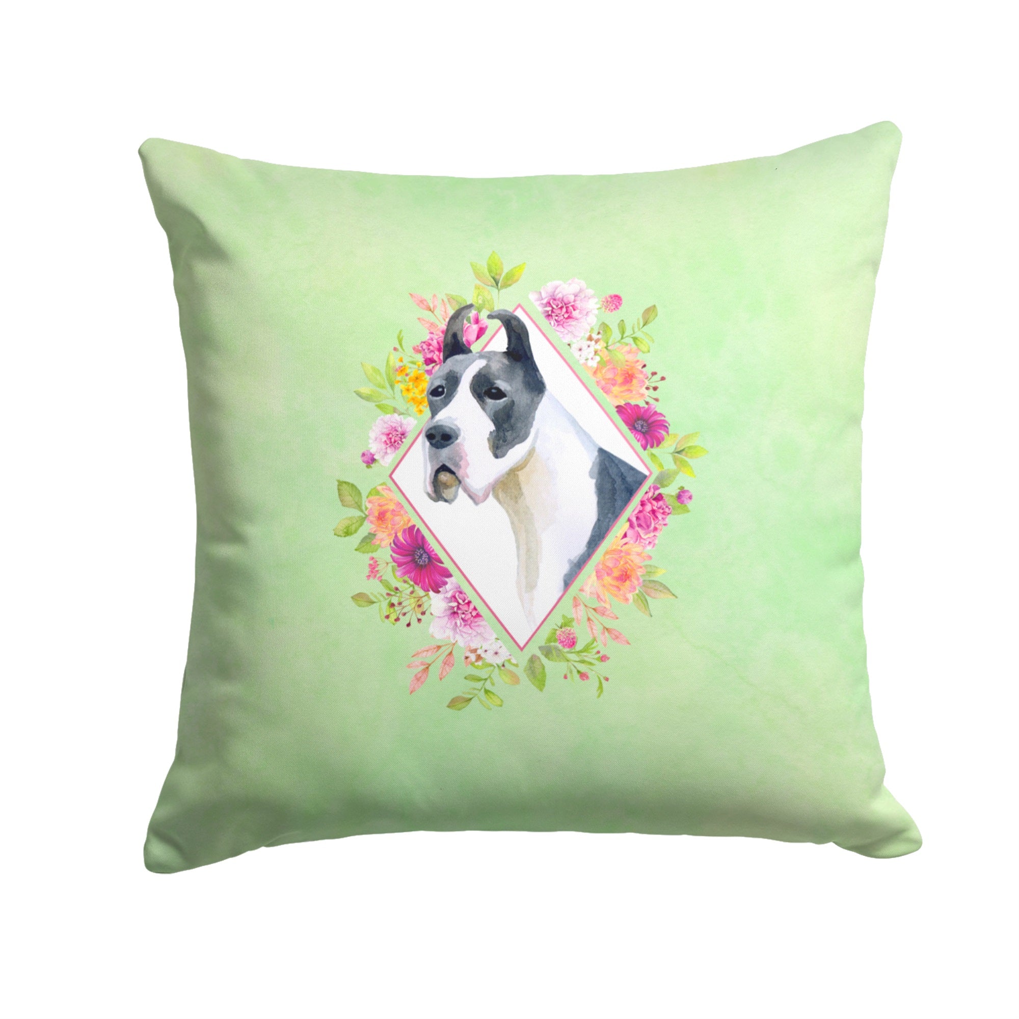 Great Dane Green Flowers Fabric Decorative Pillow