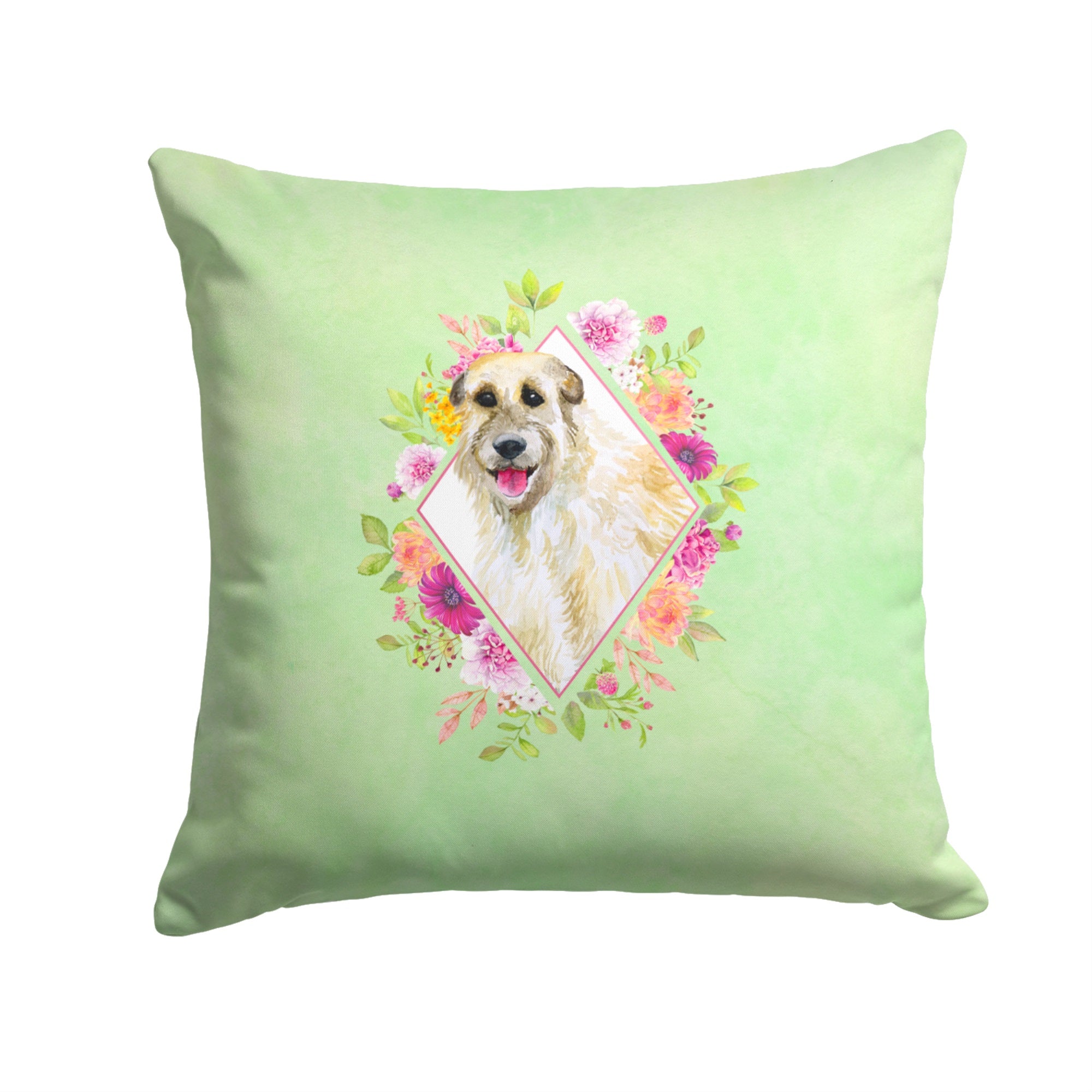Irish Wolfhound Green Flowers Fabric Decorative Pillow