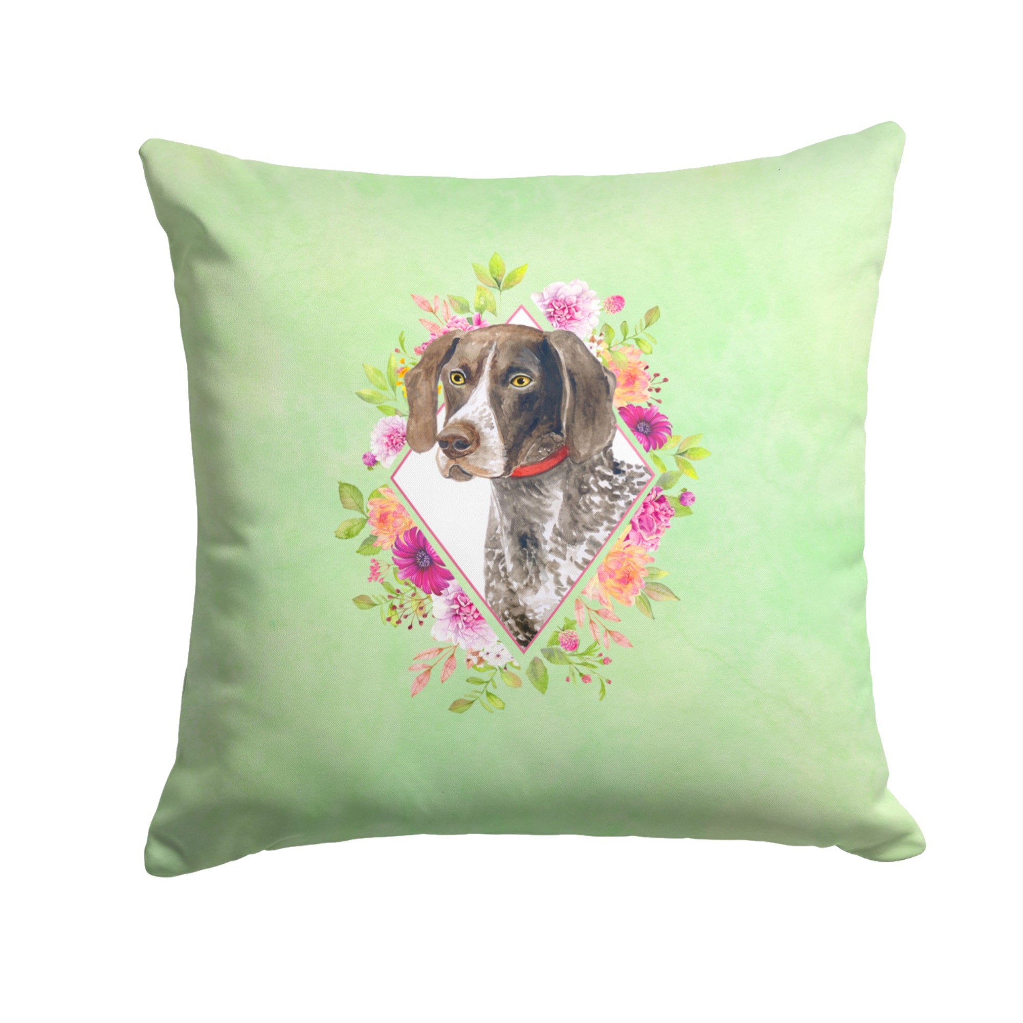 German Shorthaired Pointer Green Flowers Fabric Decorative Pillow