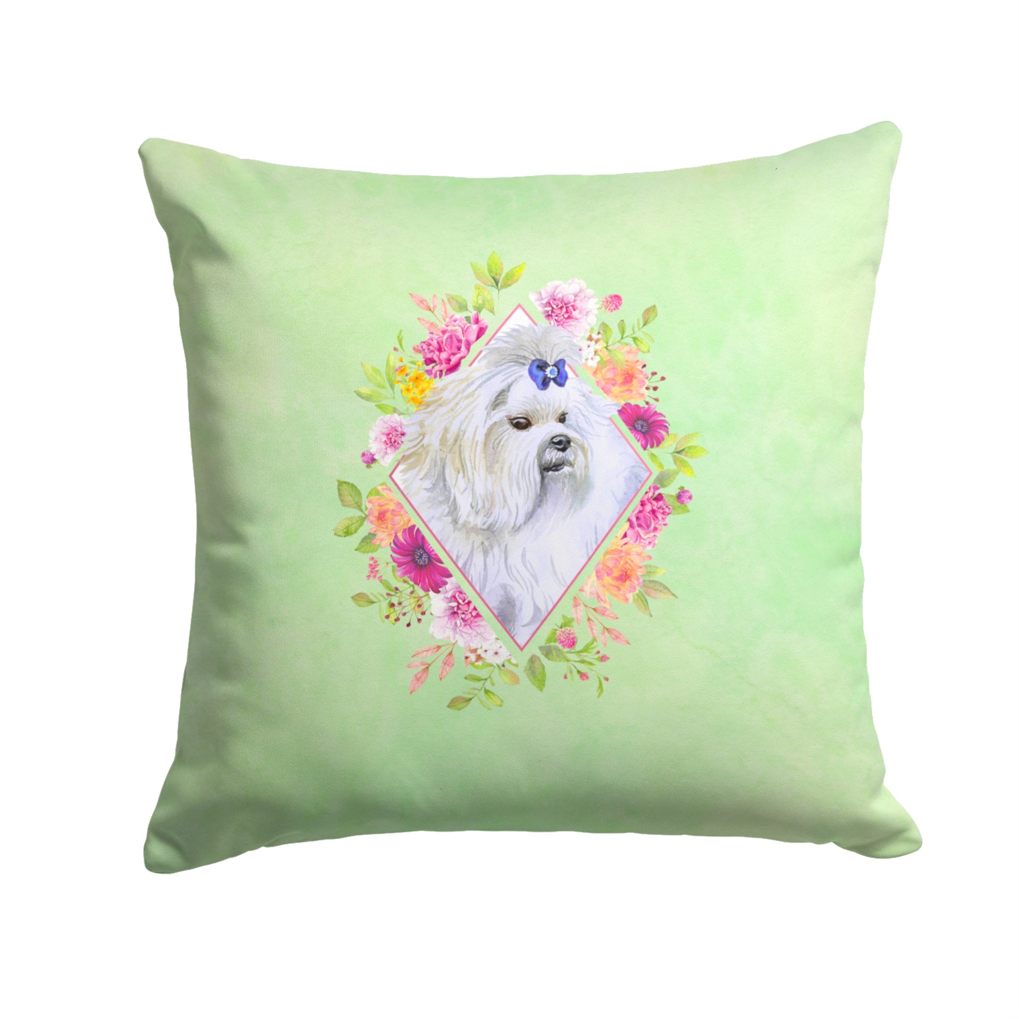 Maltese Green Flowers Fabric Decorative Pillow