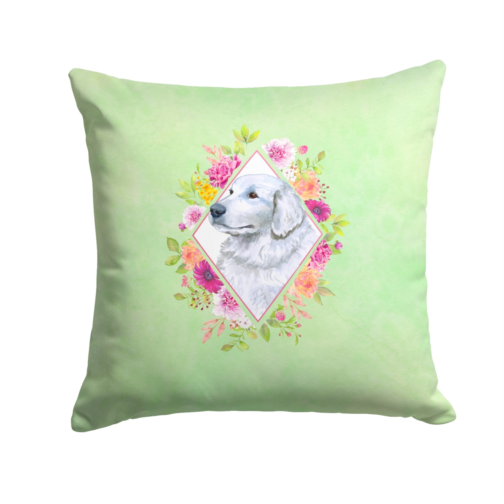 Great Pyrenees Green Flowers Fabric Decorative Pillow