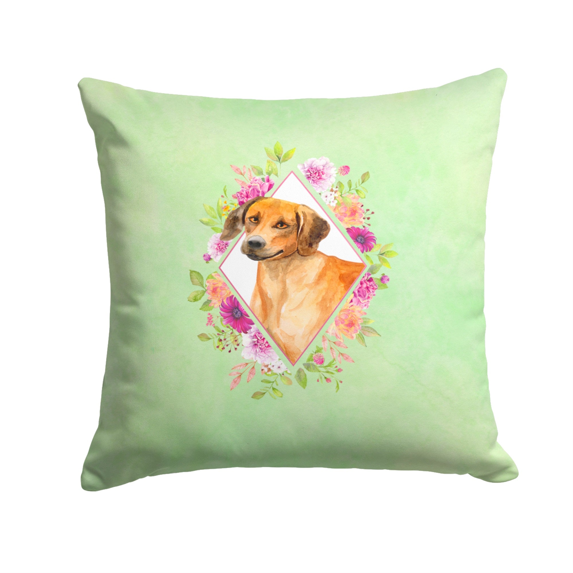 Rhodesian Ridgeback Green Flowers Fabric Decorative Pillow